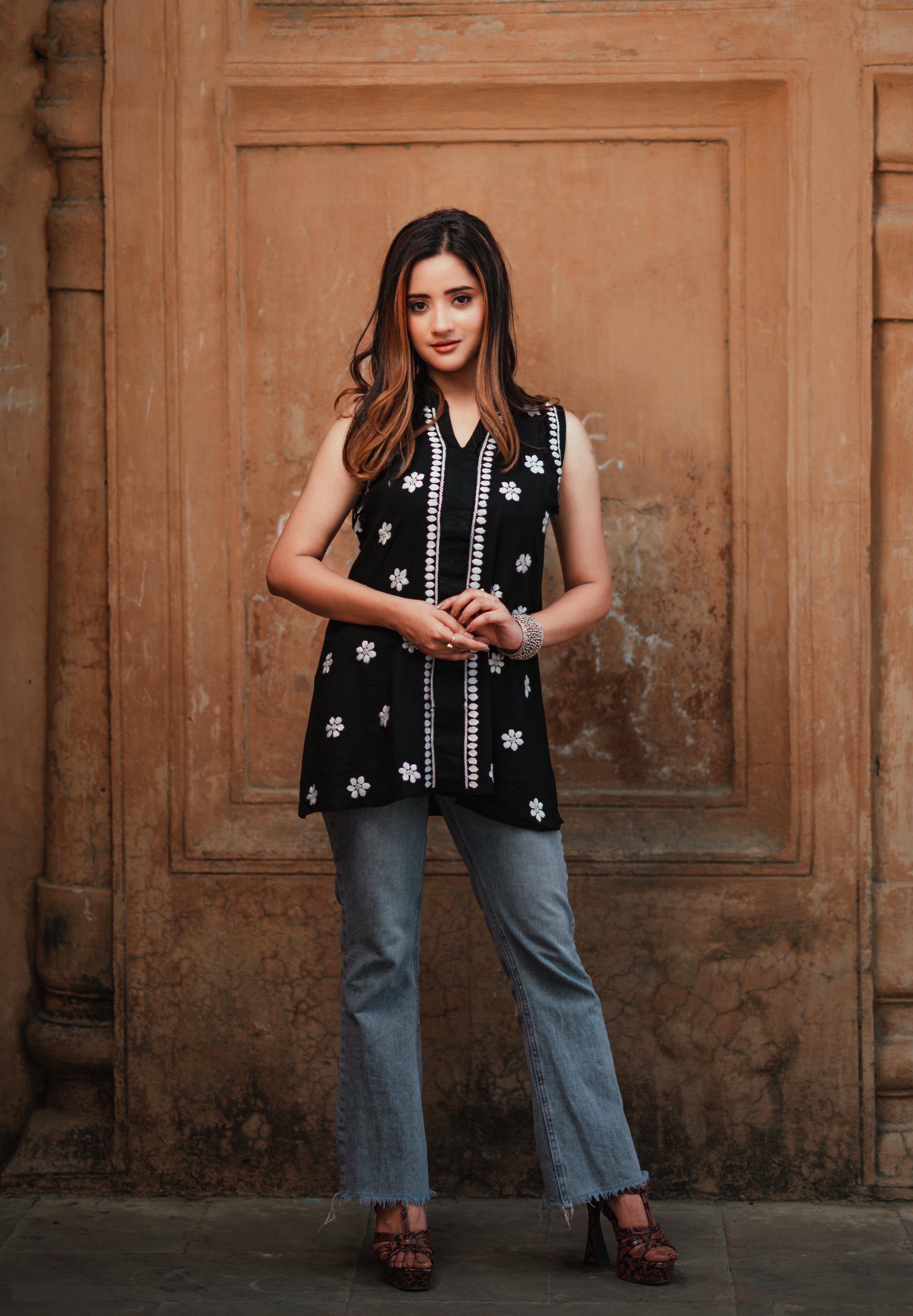 Azal Rayon Black Chikankari Top