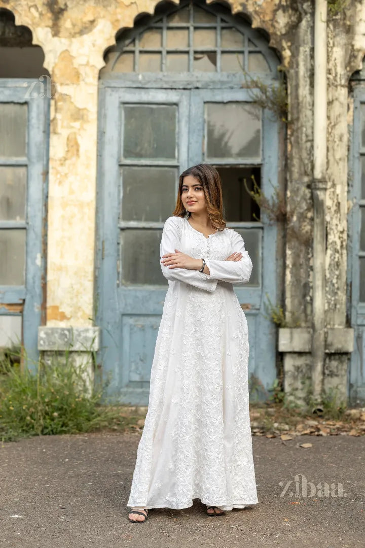 Maaya Cotton Ivory Chikankari Anarkali