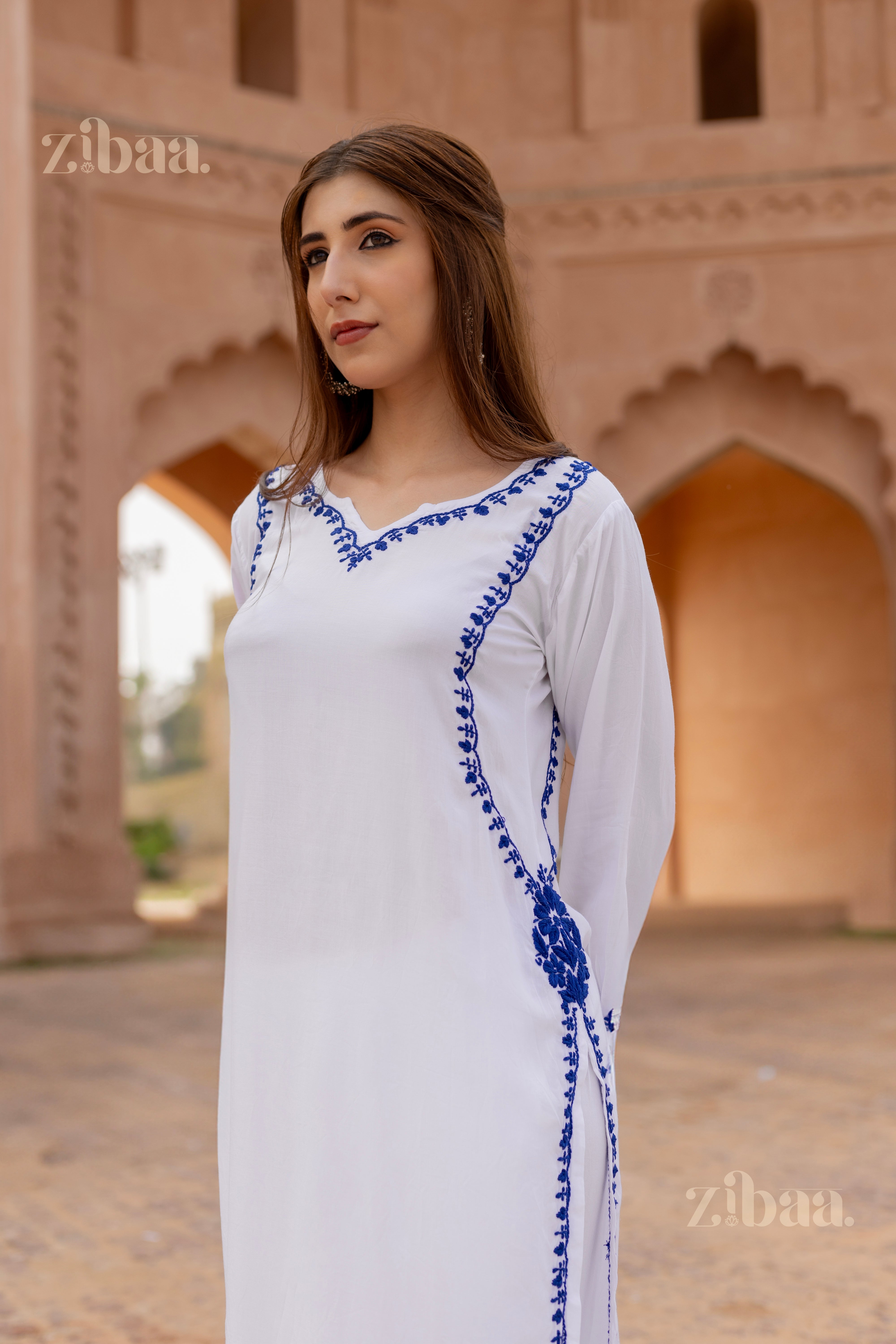 Maaya Rayon White Chikankari Kurti