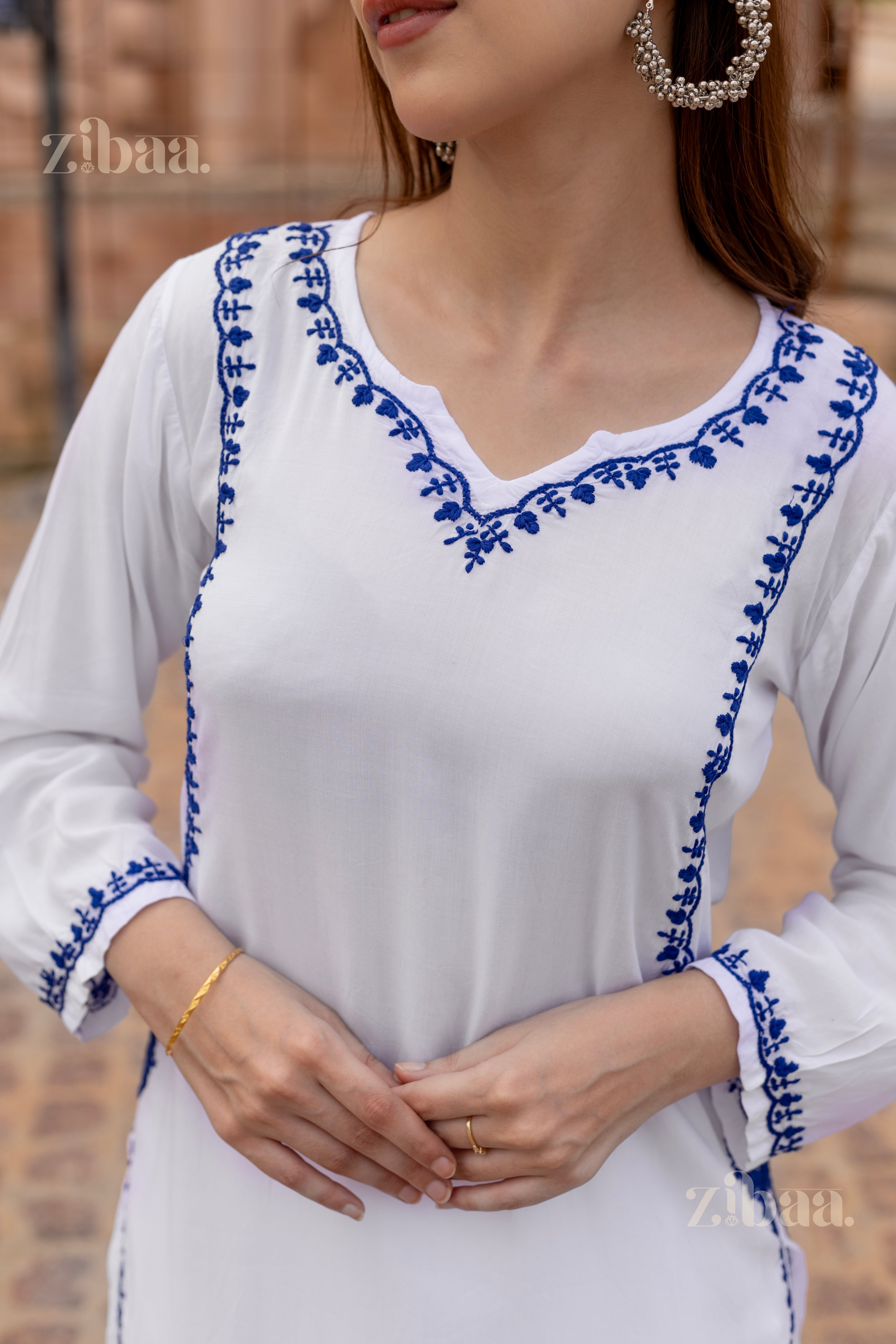 Maaya Rayon White Chikankari Kurti