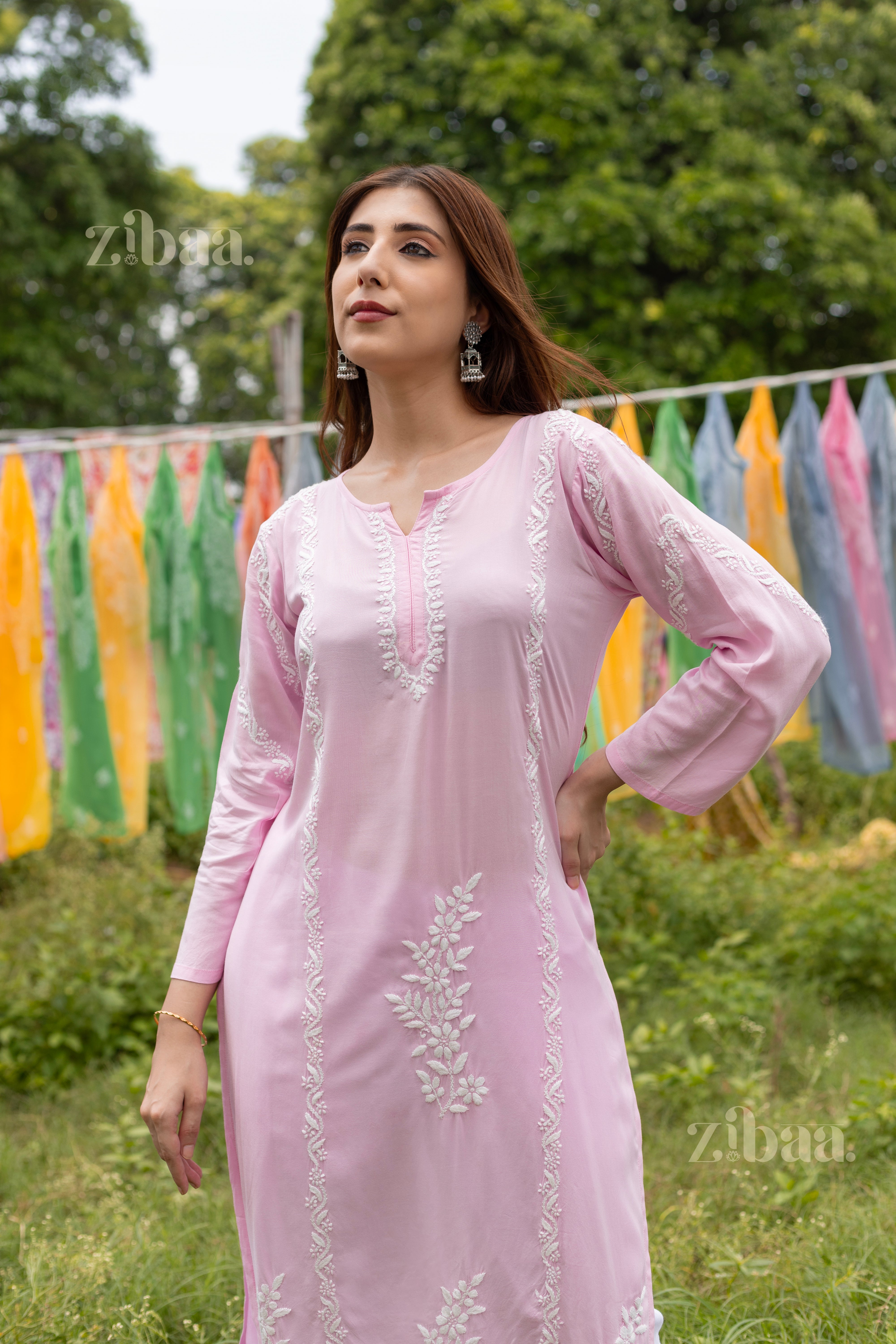 Maaya Modal Pink Chikankari Kurti