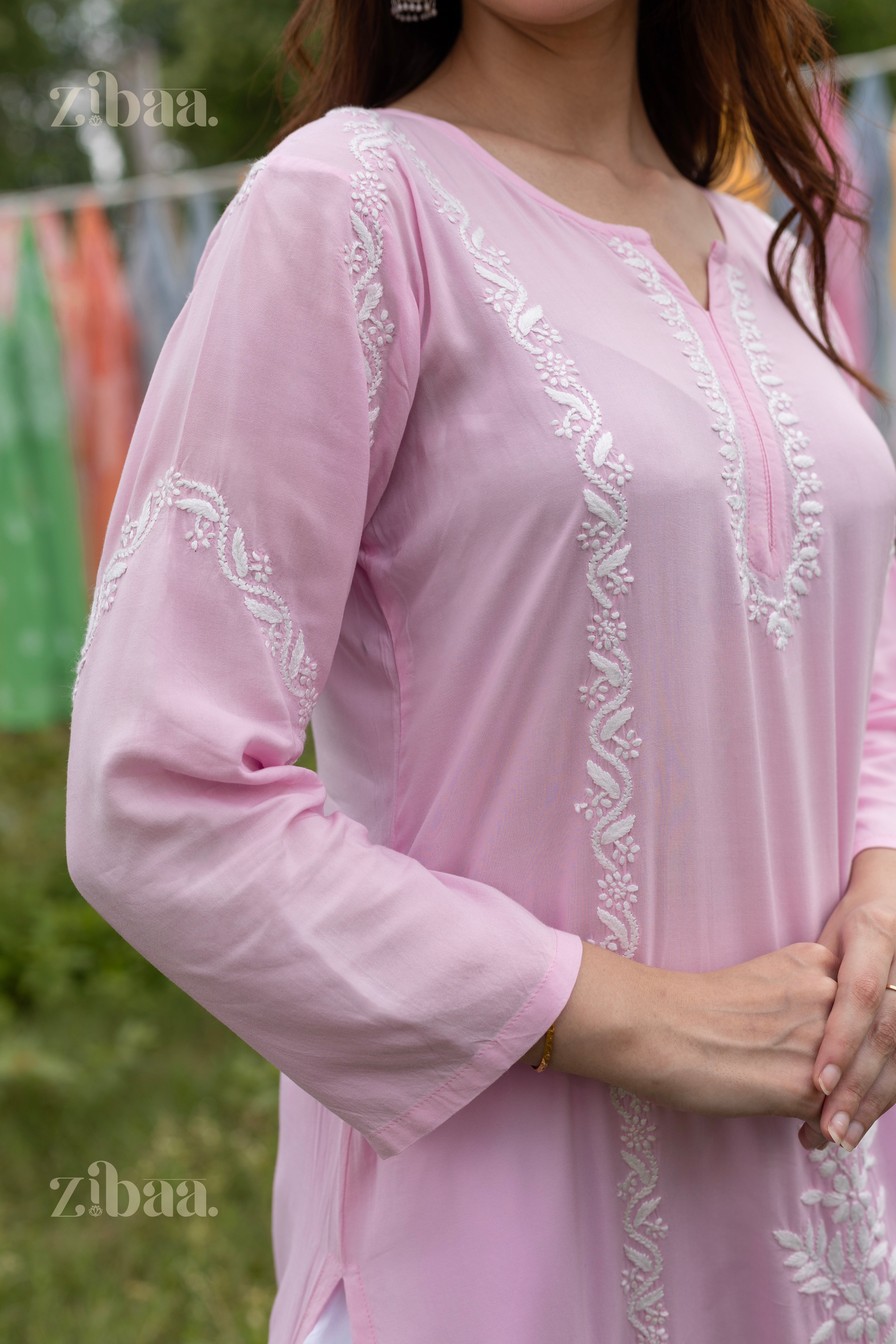 Maaya Modal Pink Chikankari Kurti