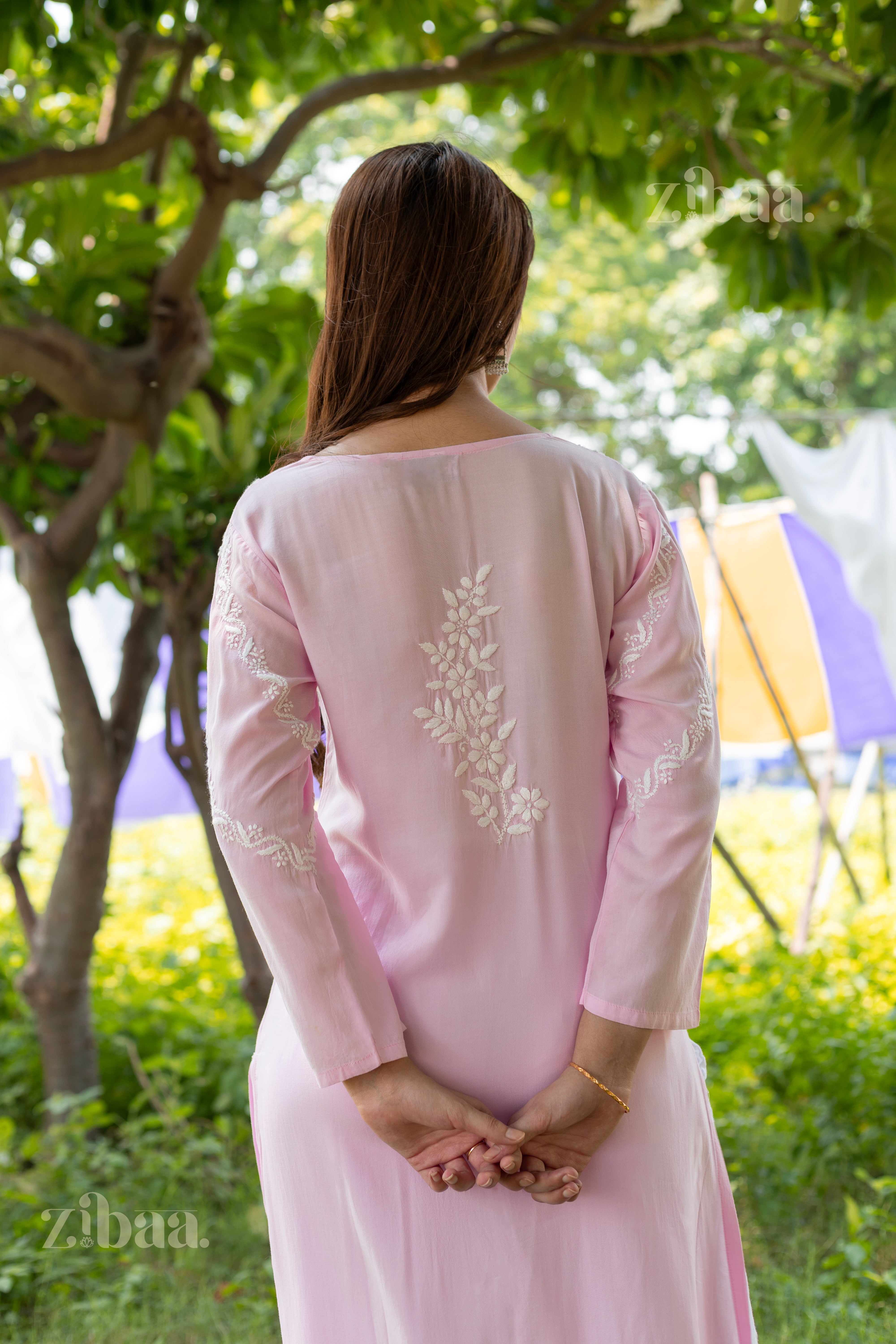 Maaya Modal Pink Chikankari Kurti