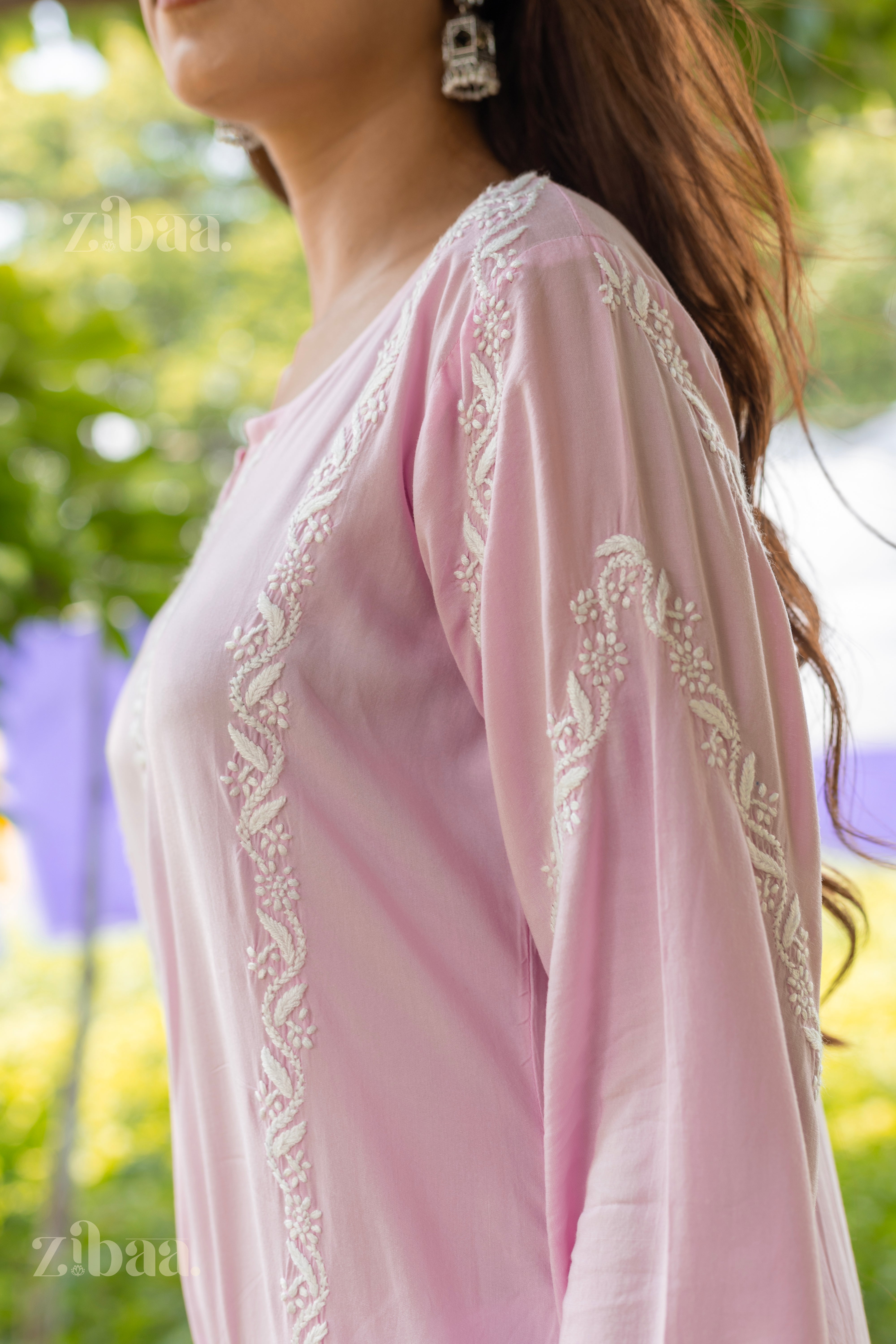 Maaya Modal Pink Chikankari Kurti