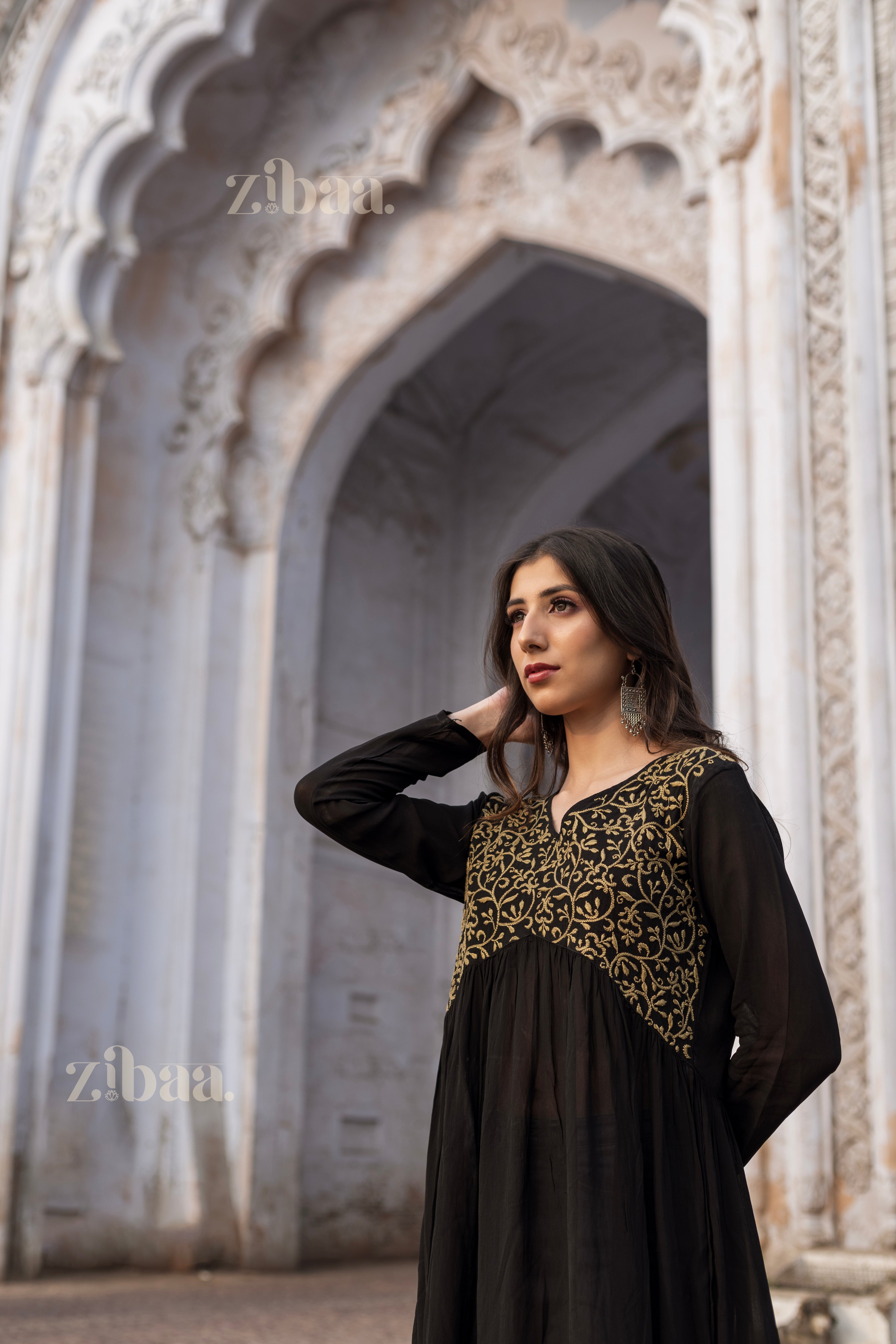 Evara Black Georgette Nyra Cut Chikankari Kurti