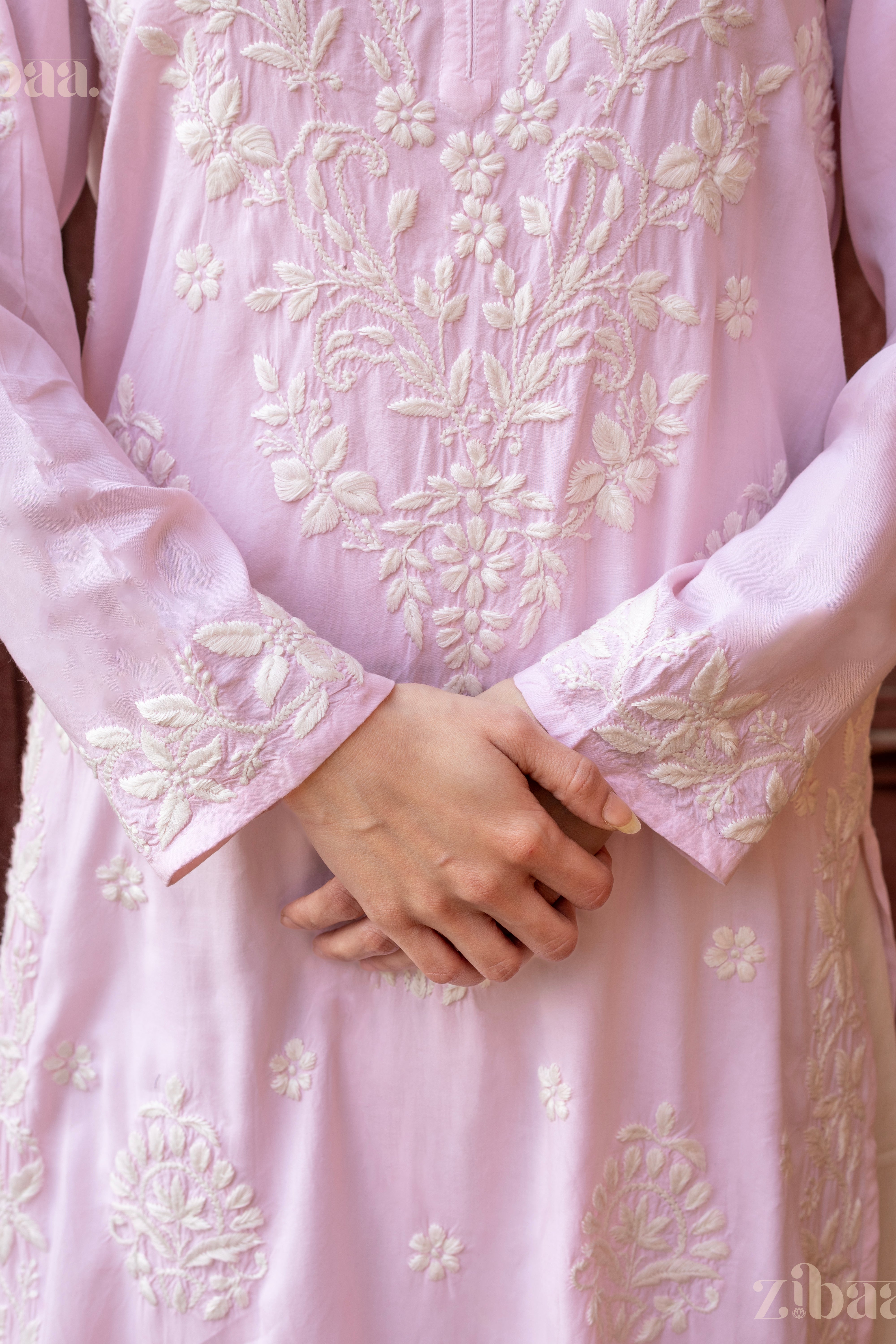 Aiyana Modal Blush Pink Long Chikankari Kurti