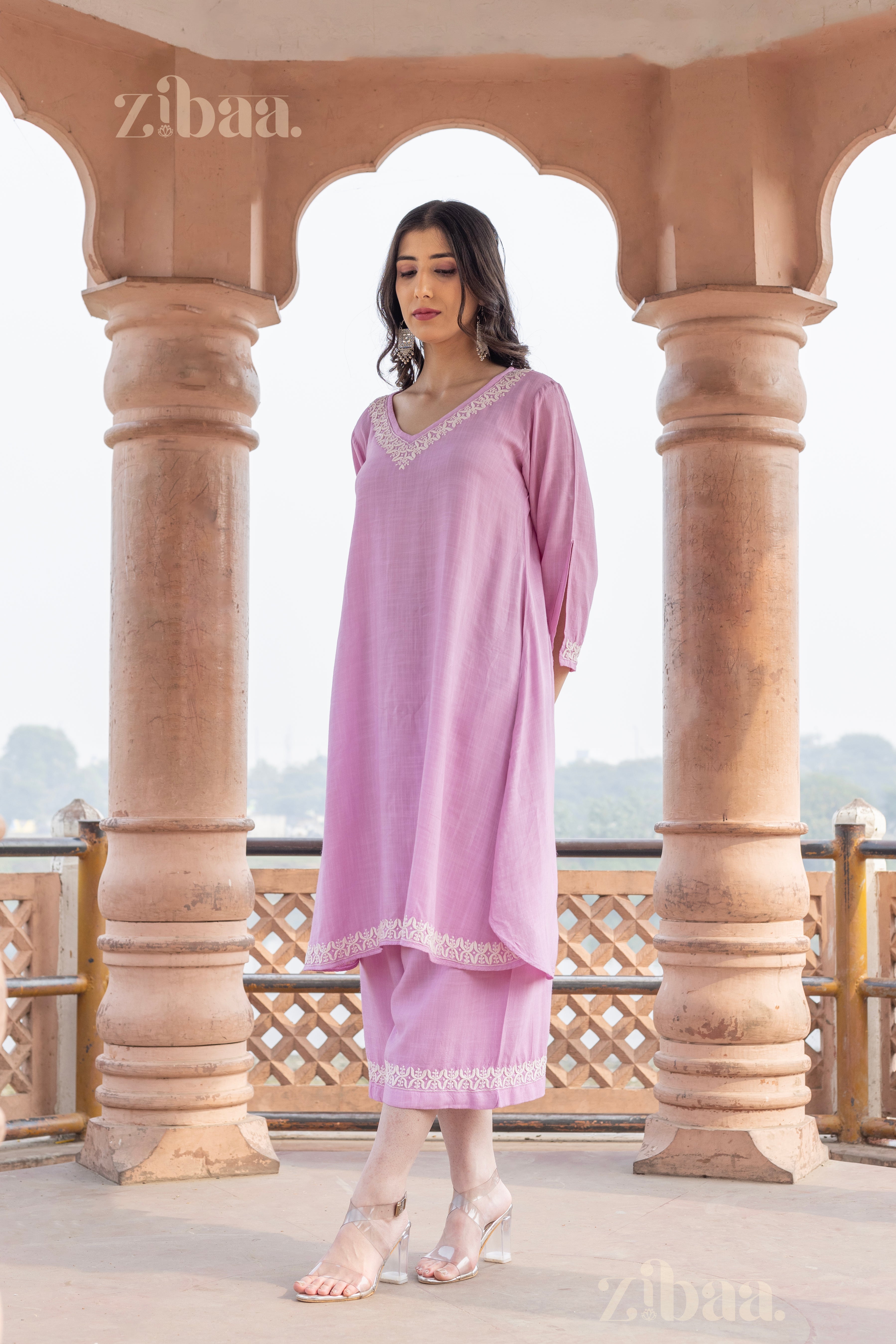 Sahar Lilac Rayon Chikankari Coord Set