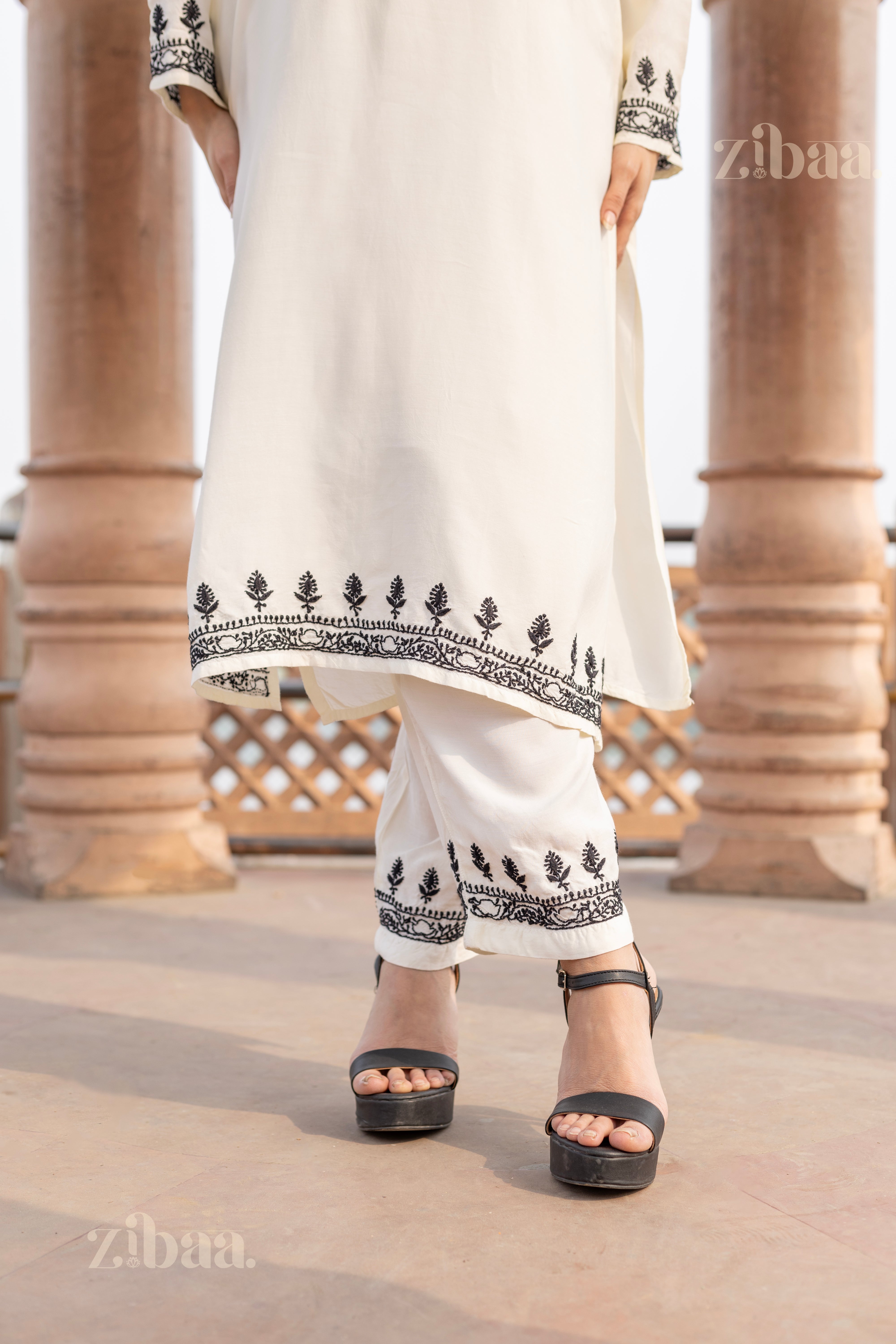 Sahar Muslin Black & White Chikankari Coord Set