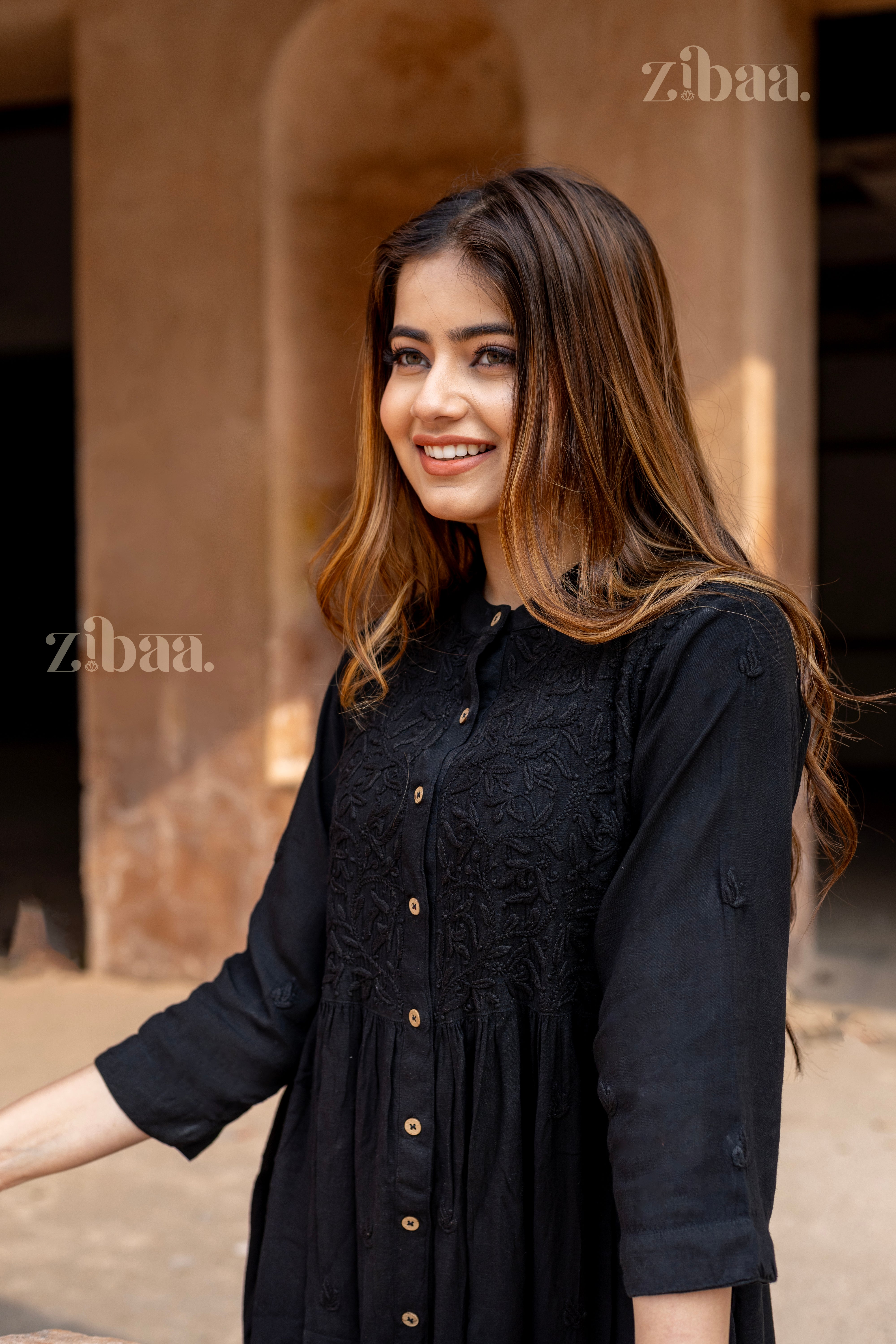 Azal Black Rayon Chikankari Tunic