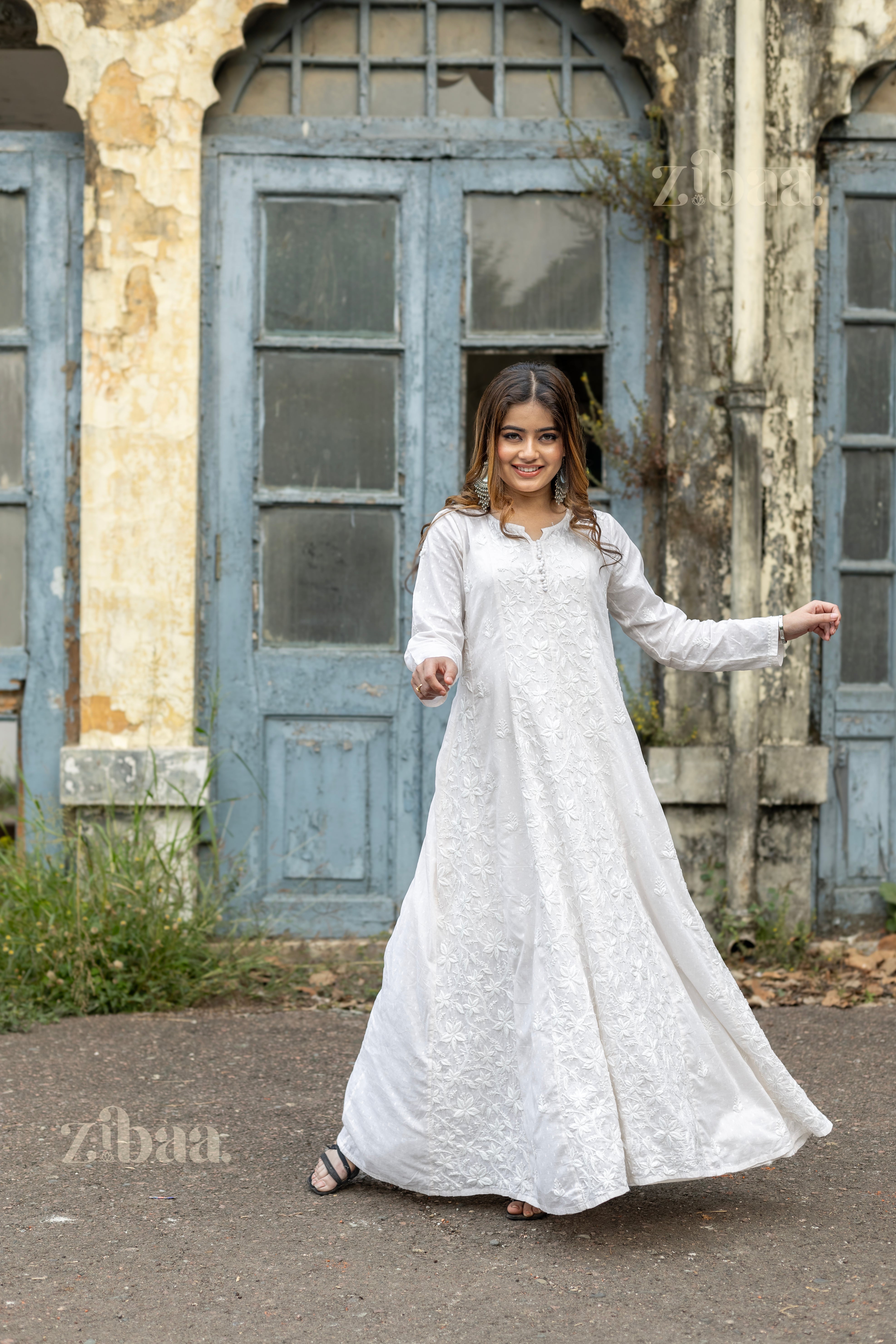 Maaya Cotton Ivory Chikankari Anarkali