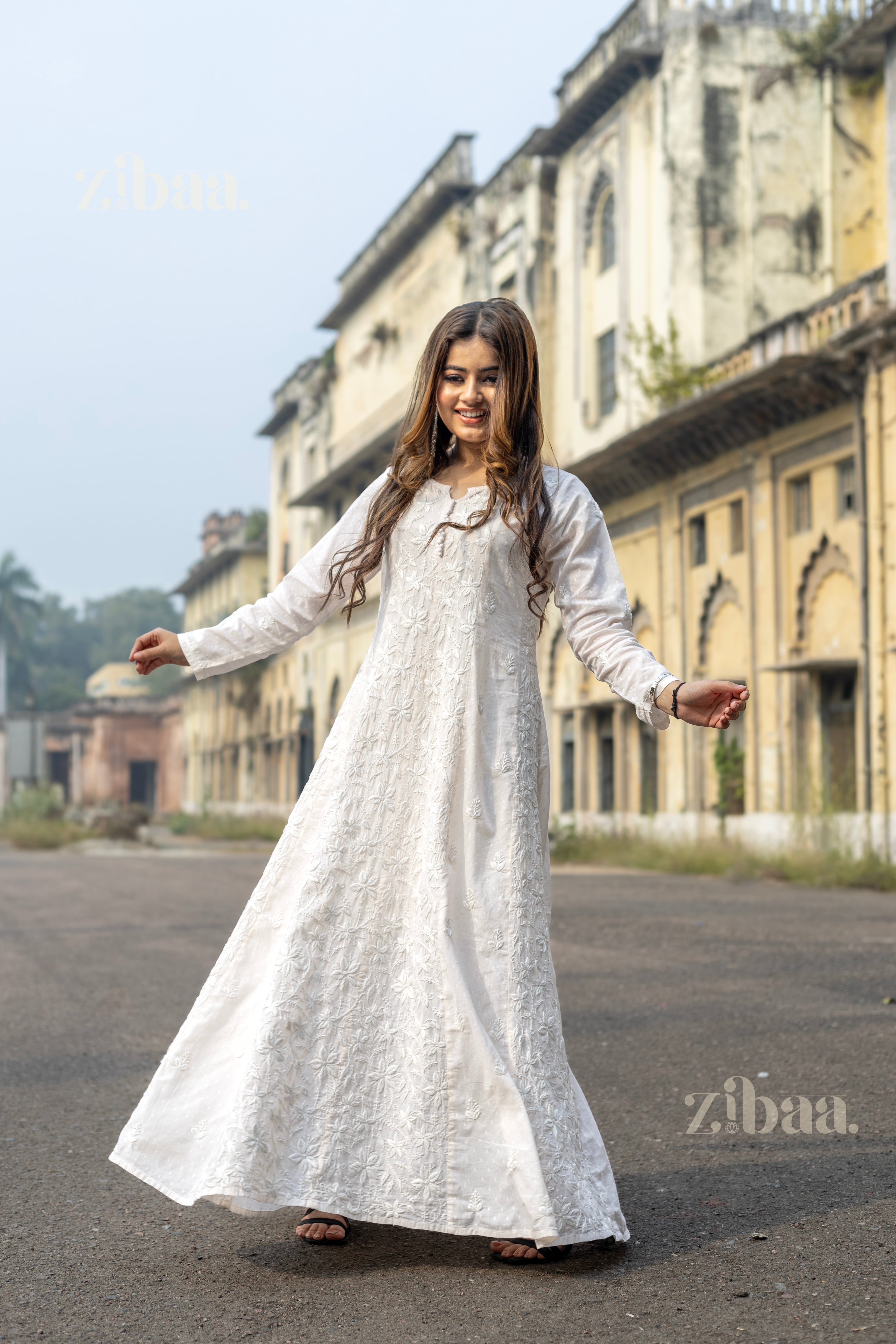 Maaya Cotton Ivory Chikankari Anarkali