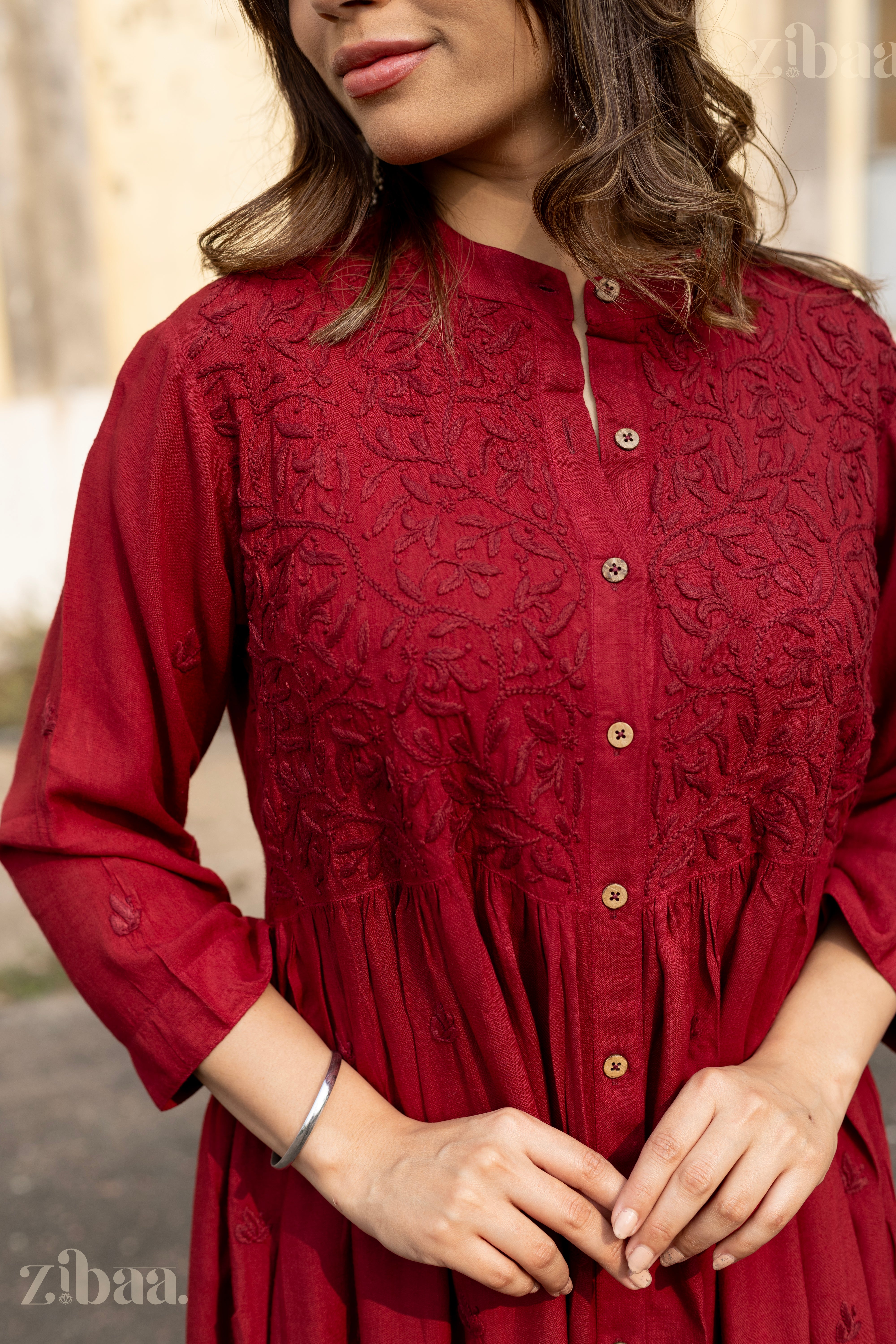 Azal Maroon Rayon Chikankari Tunic