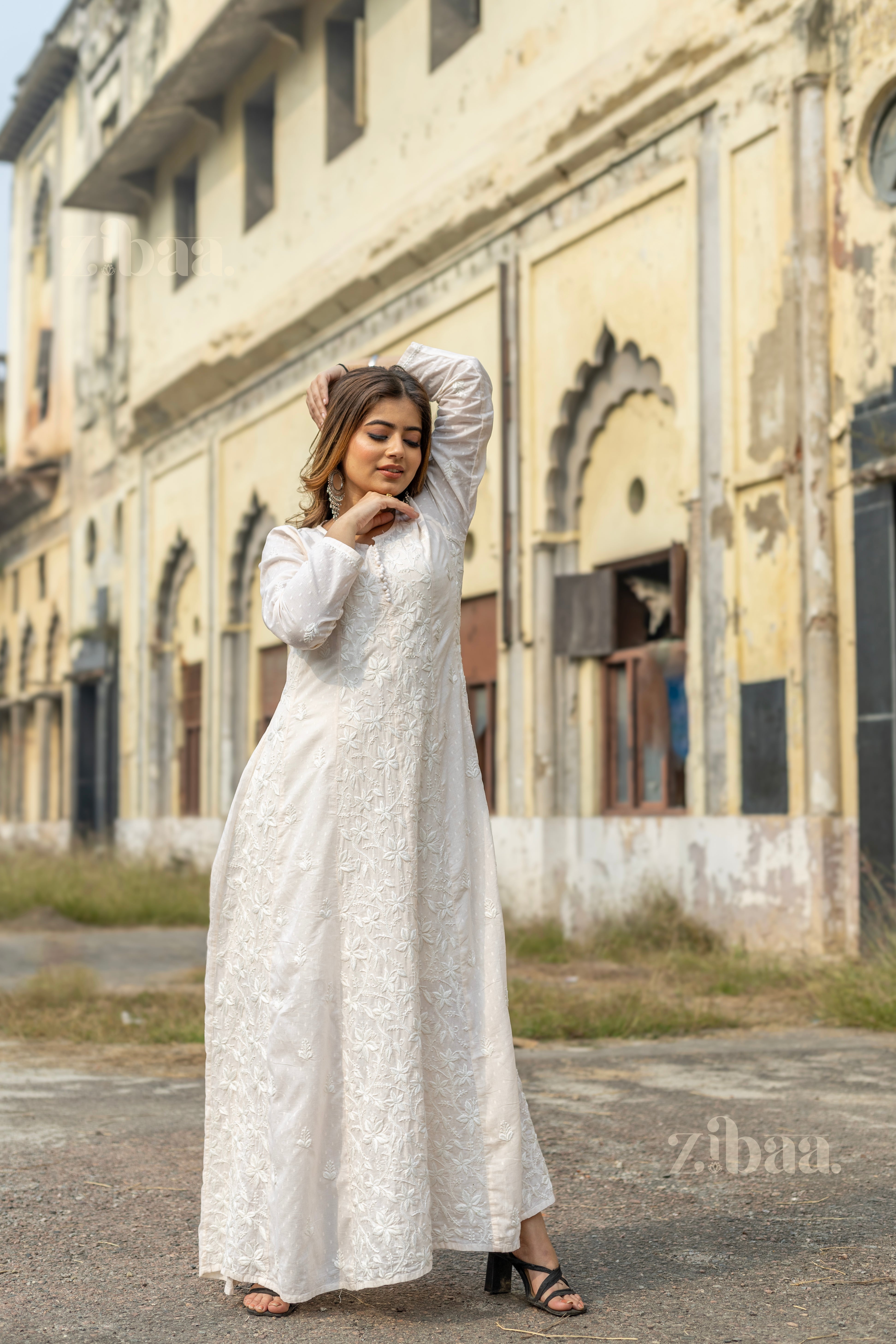 Maaya Cotton Ivory Chikankari Anarkali