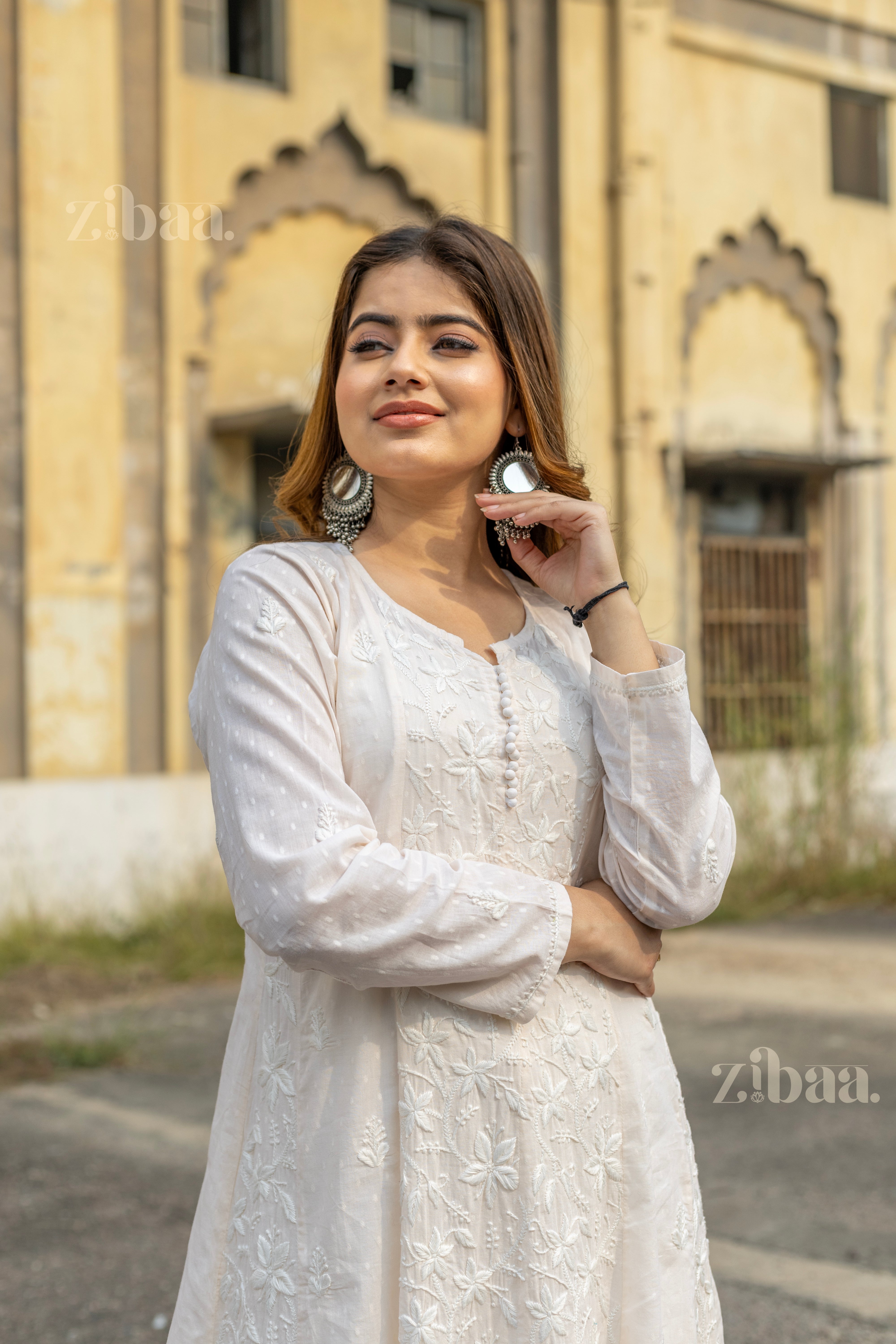 Maaya Cotton Ivory Chikankari Anarkali