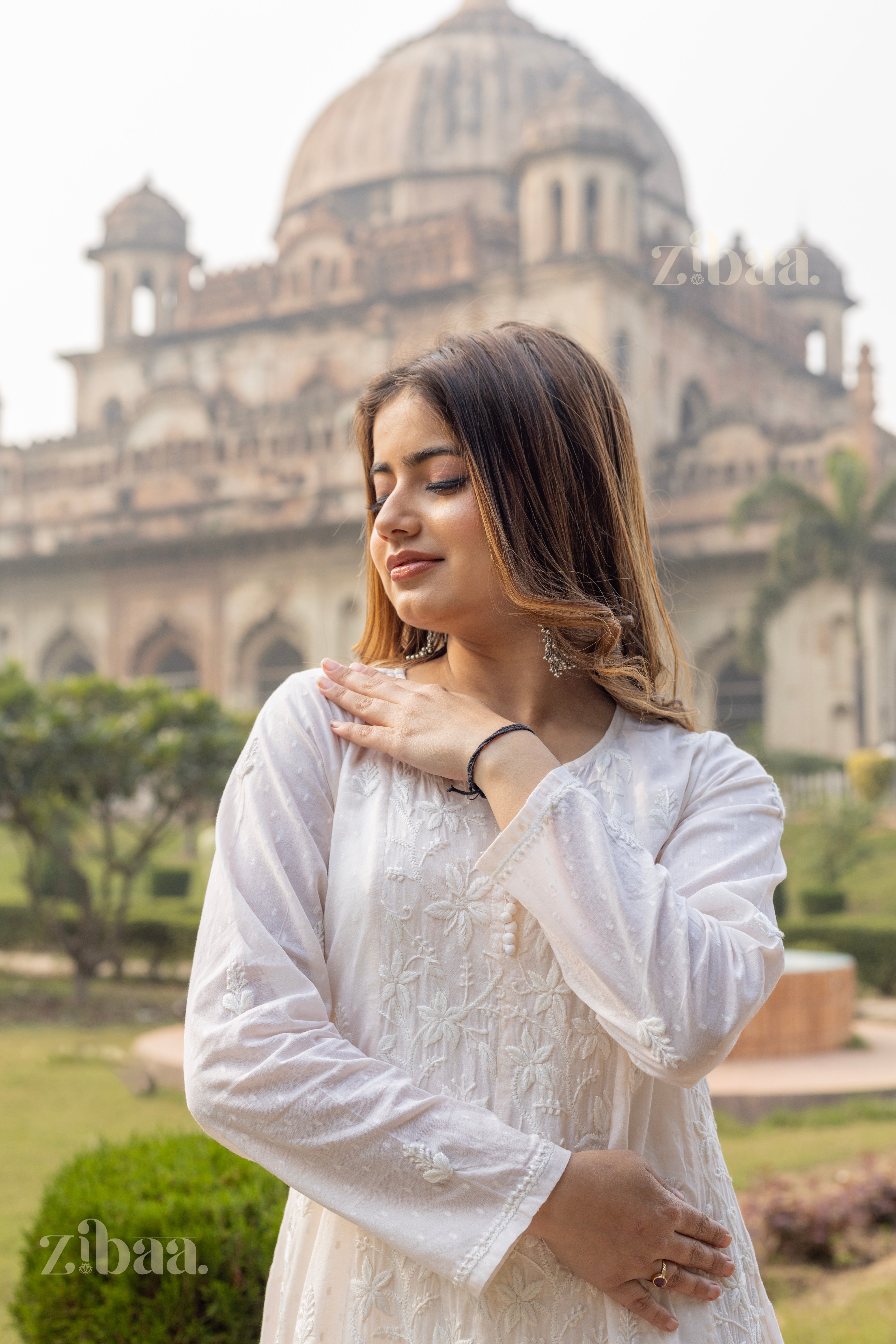 Maaya Cotton Ivory Chikankari Anarkali