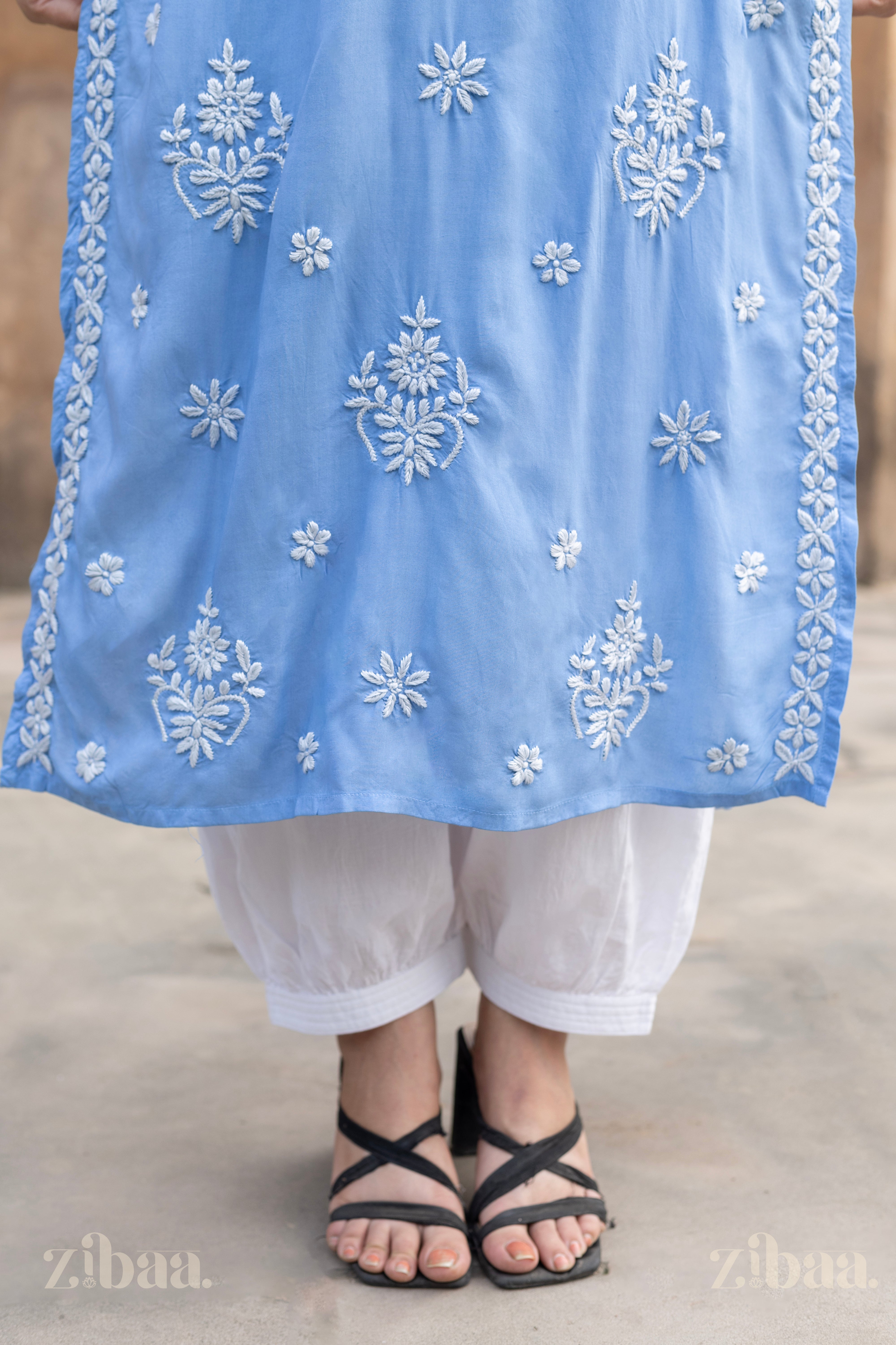 Aiyana Modal Powder Blue Long Chikankari Kurti