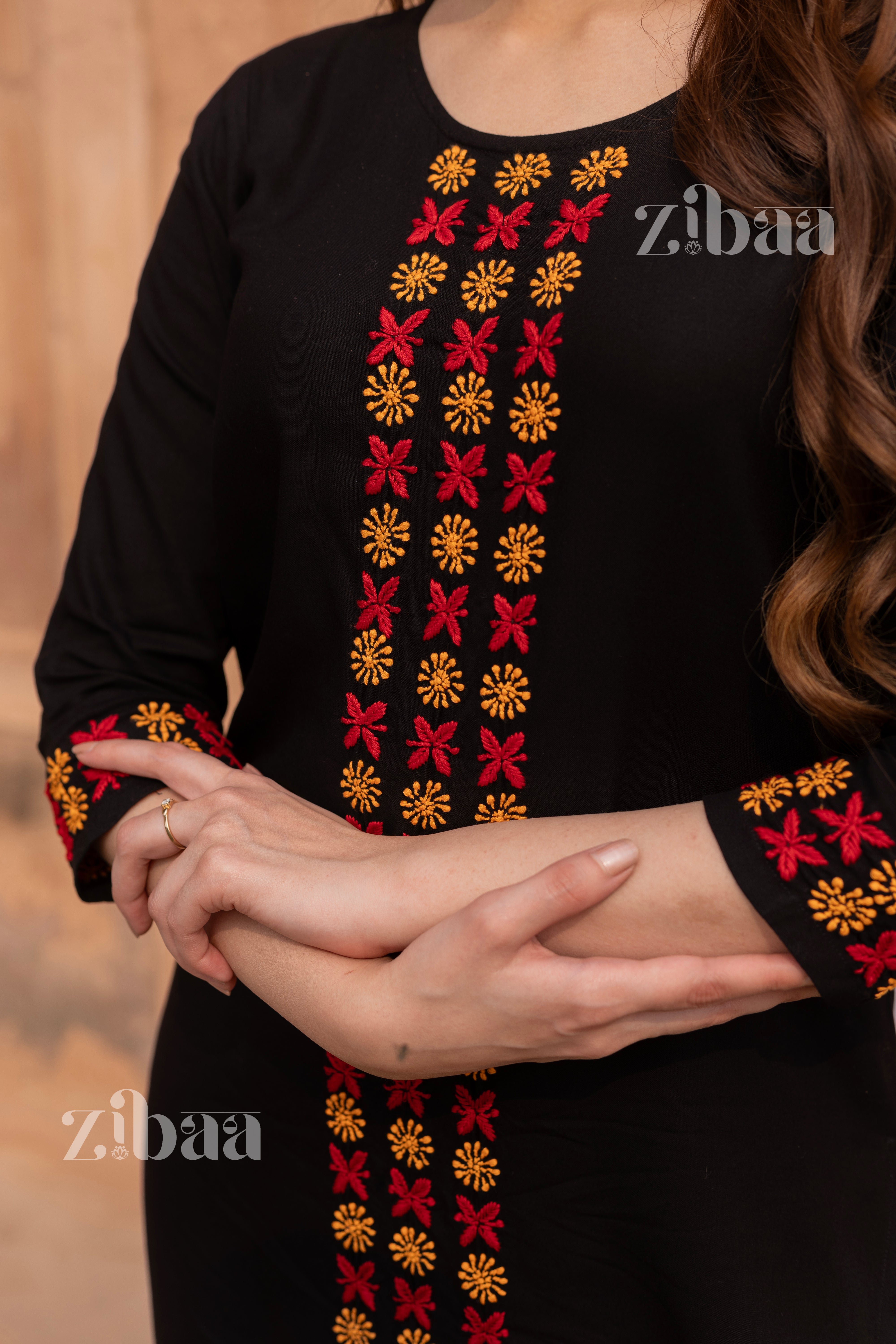 Husn Luxury Rayon Black Chikankari Kurta Set