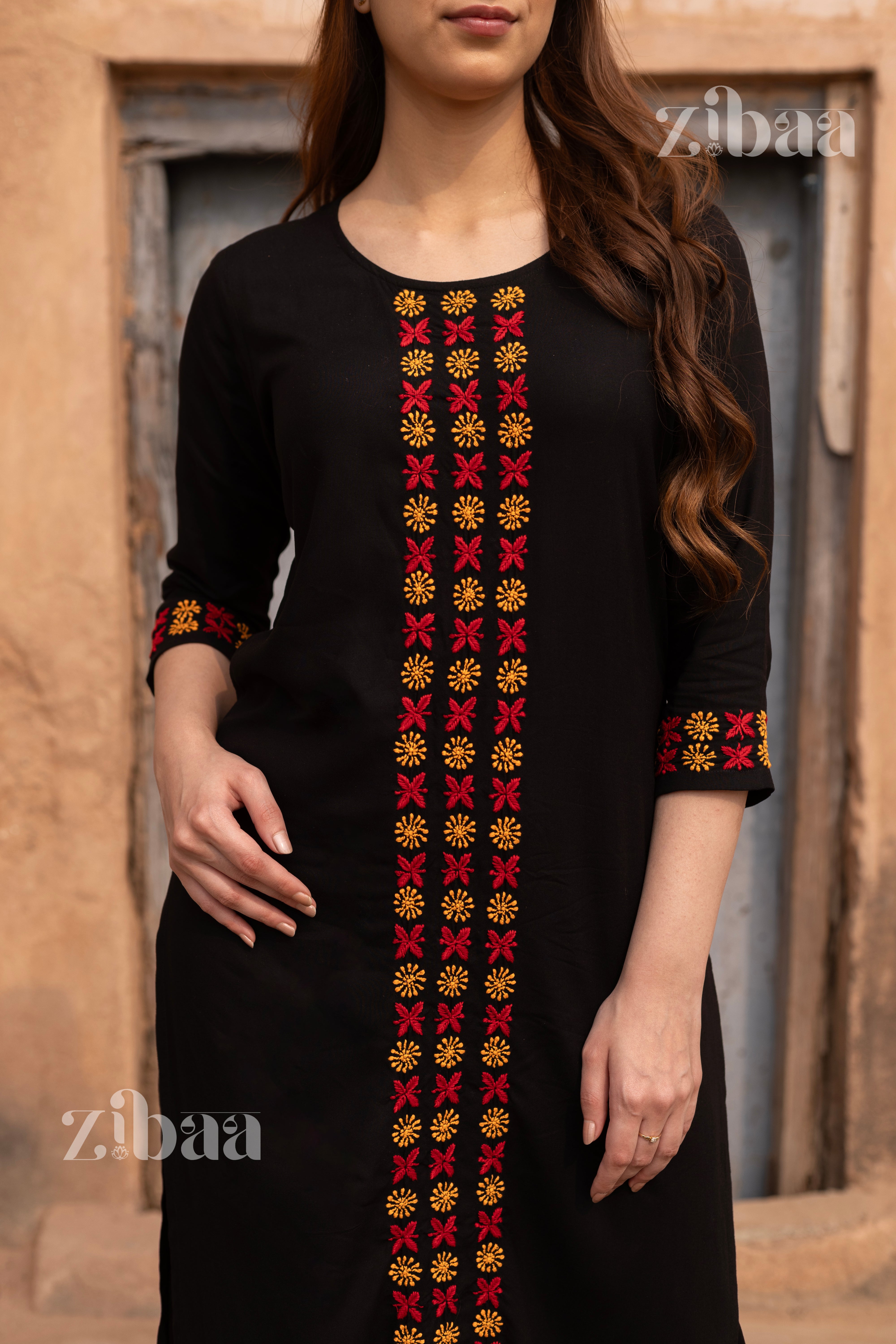 Husn Luxury Rayon Black Chikankari Kurta Set