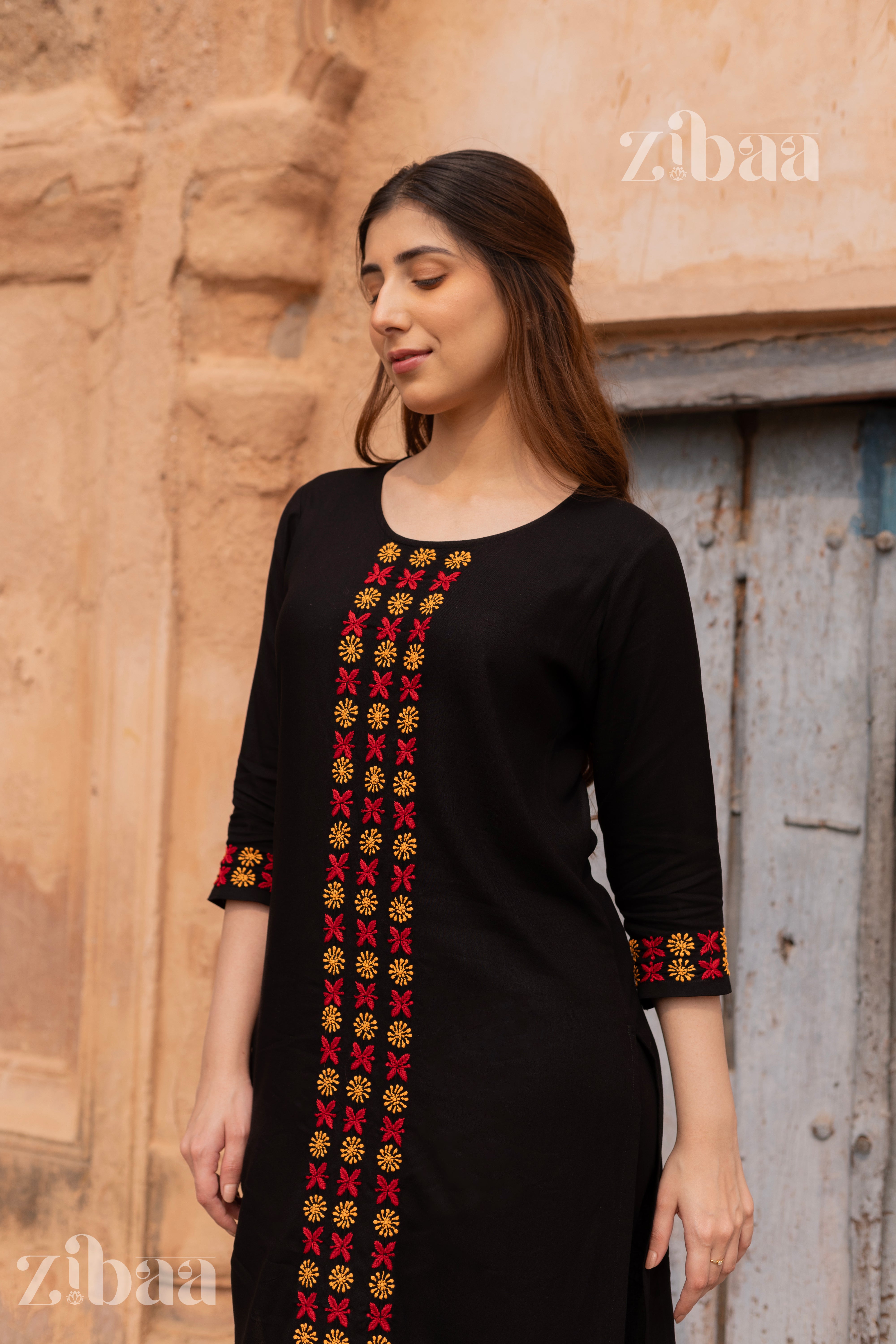 Husn Luxury Rayon Black Chikankari Kurta Set