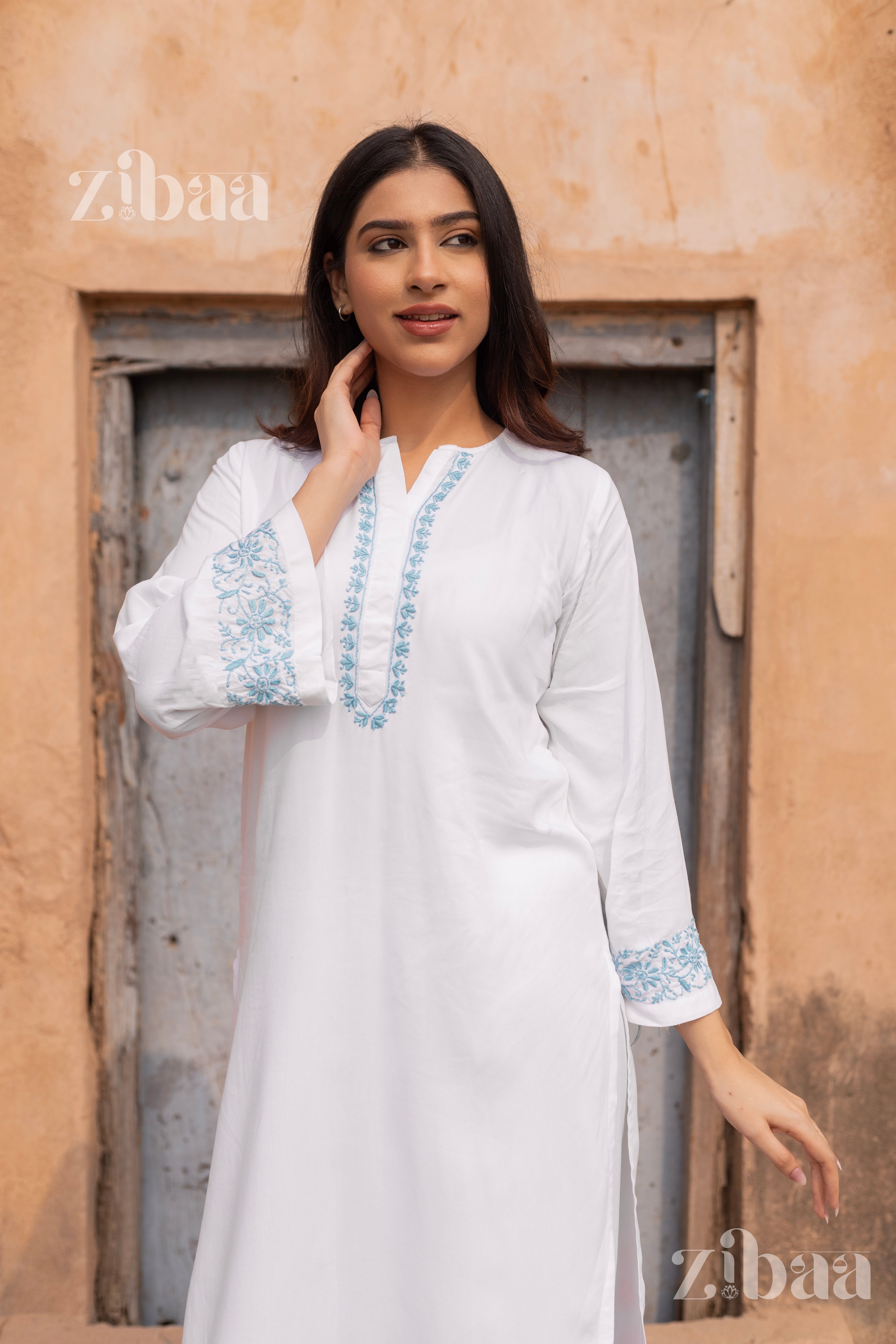 Husn Luxury Rayon White Chikankari Kurta Set