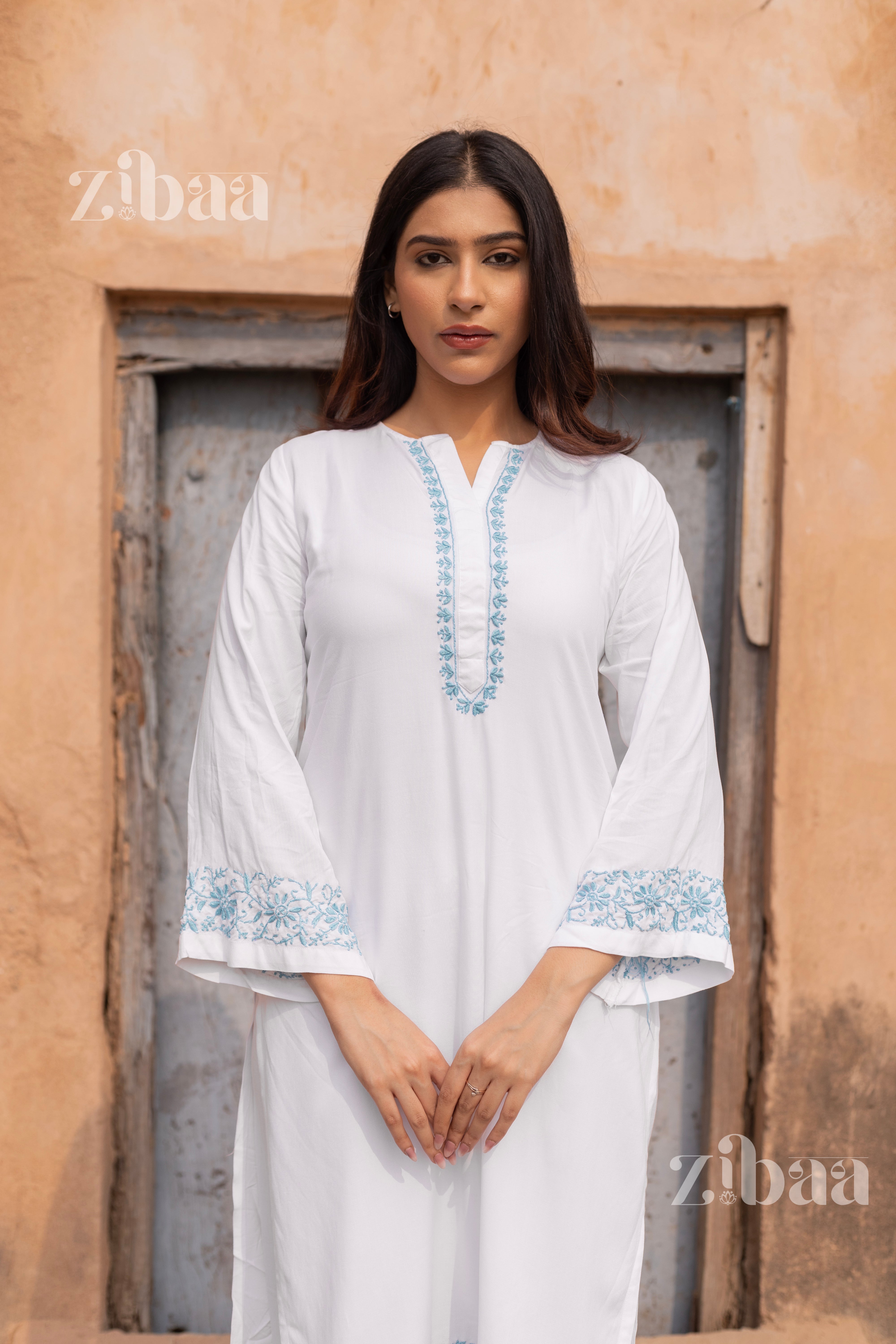 Husn Luxury Rayon White Chikankari Kurta Set