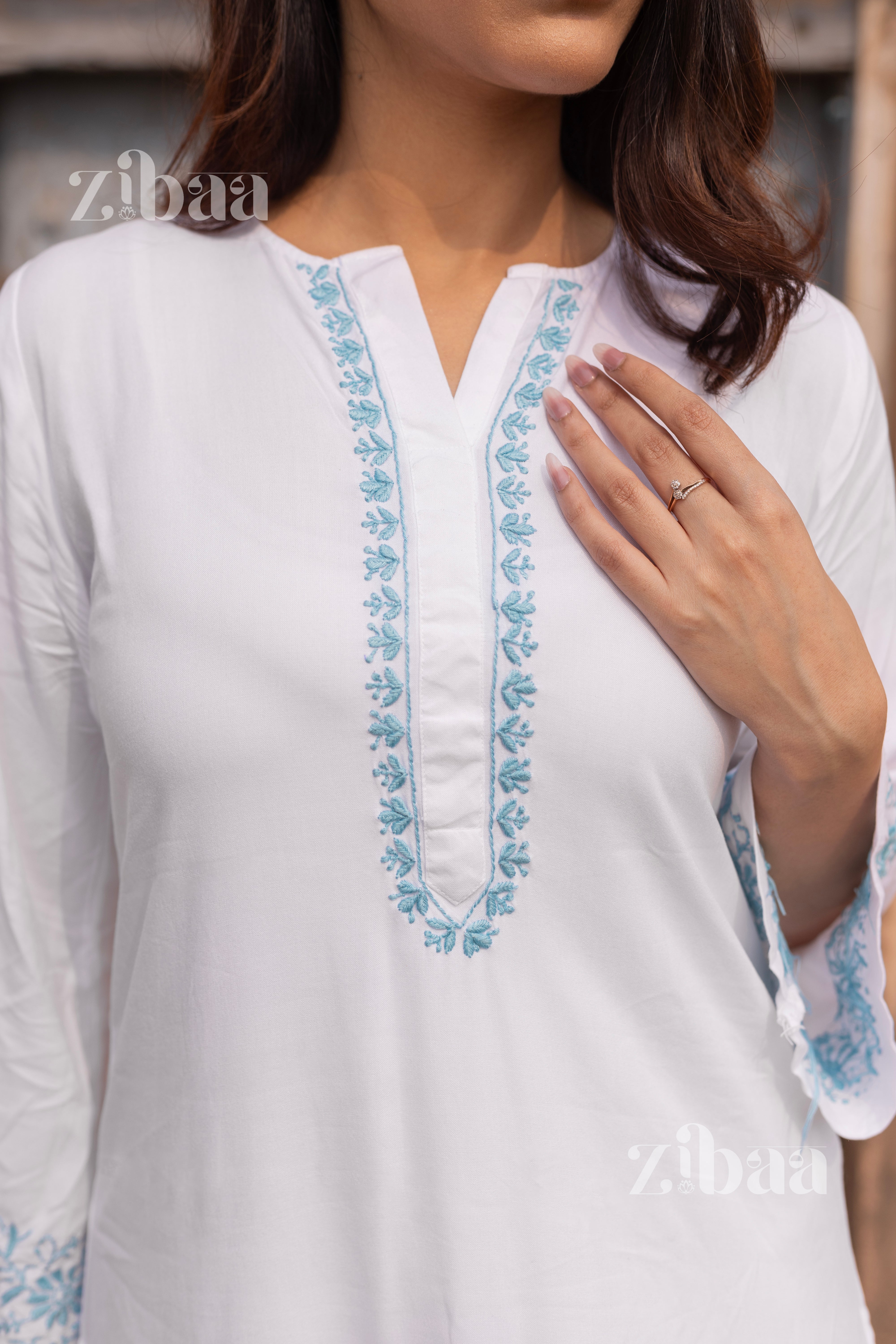 Husn Luxury Rayon White Chikankari Kurta Set