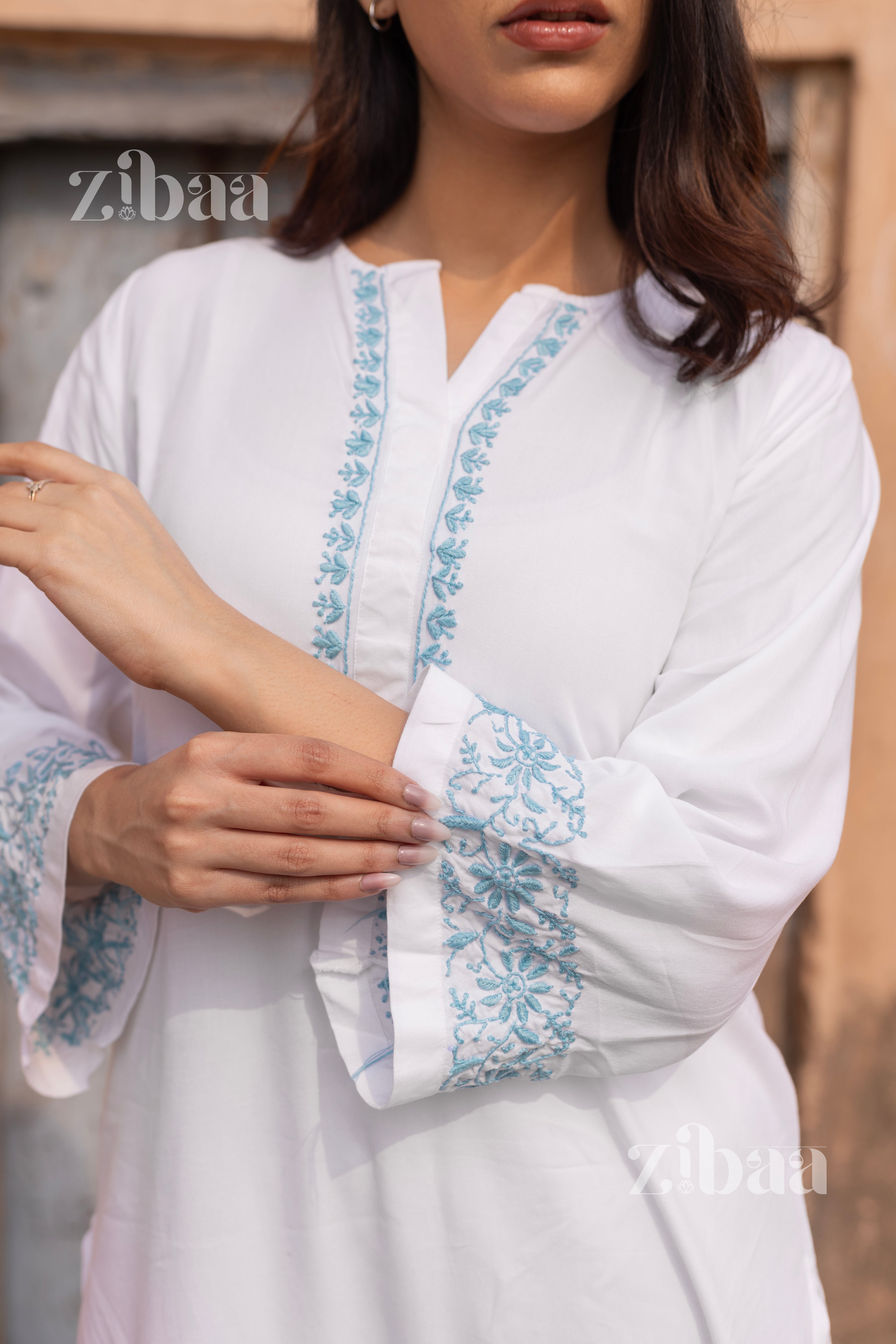 Husn Luxury Rayon White Chikankari Kurta Set