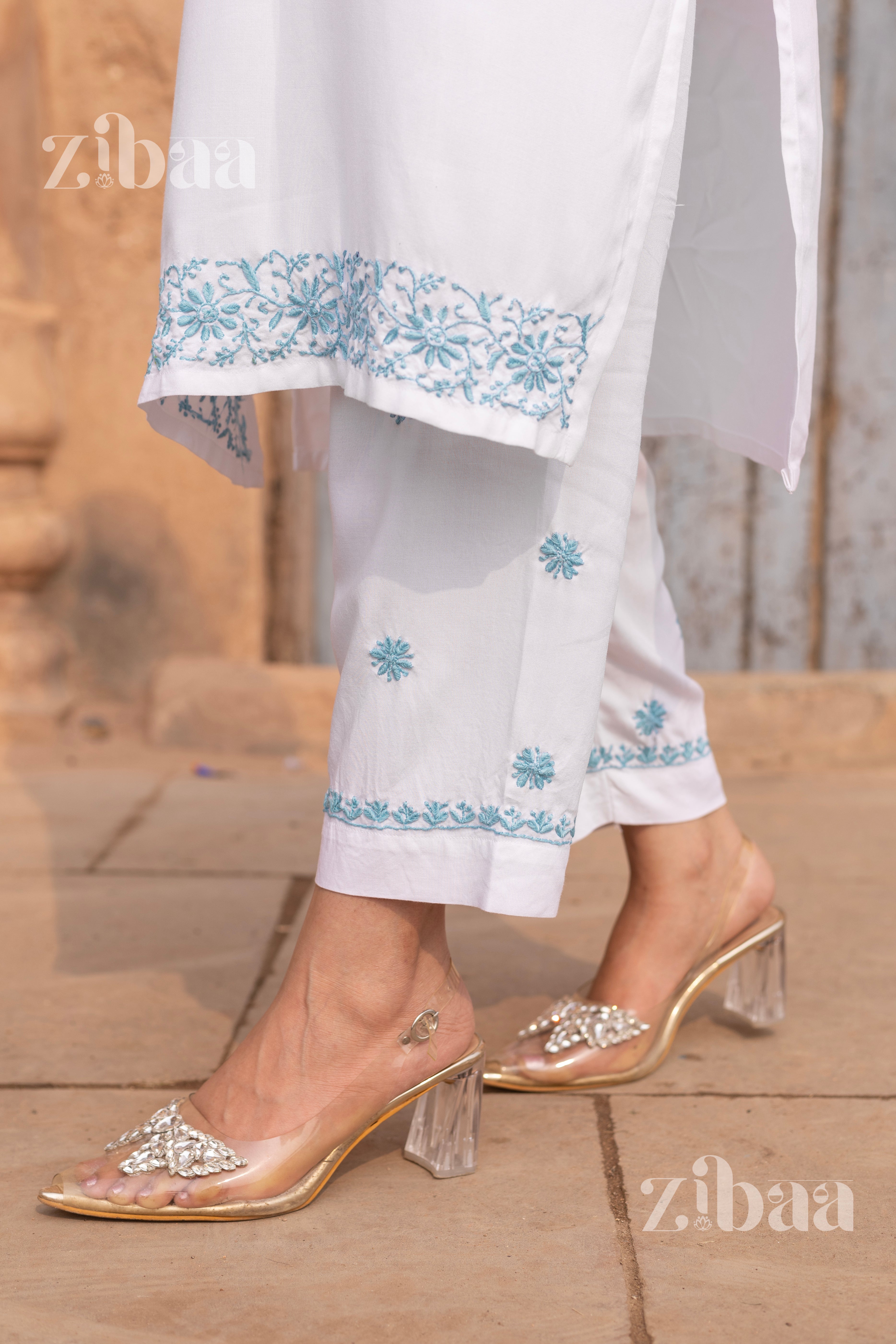 Husn Luxury Rayon White Chikankari Kurta Set