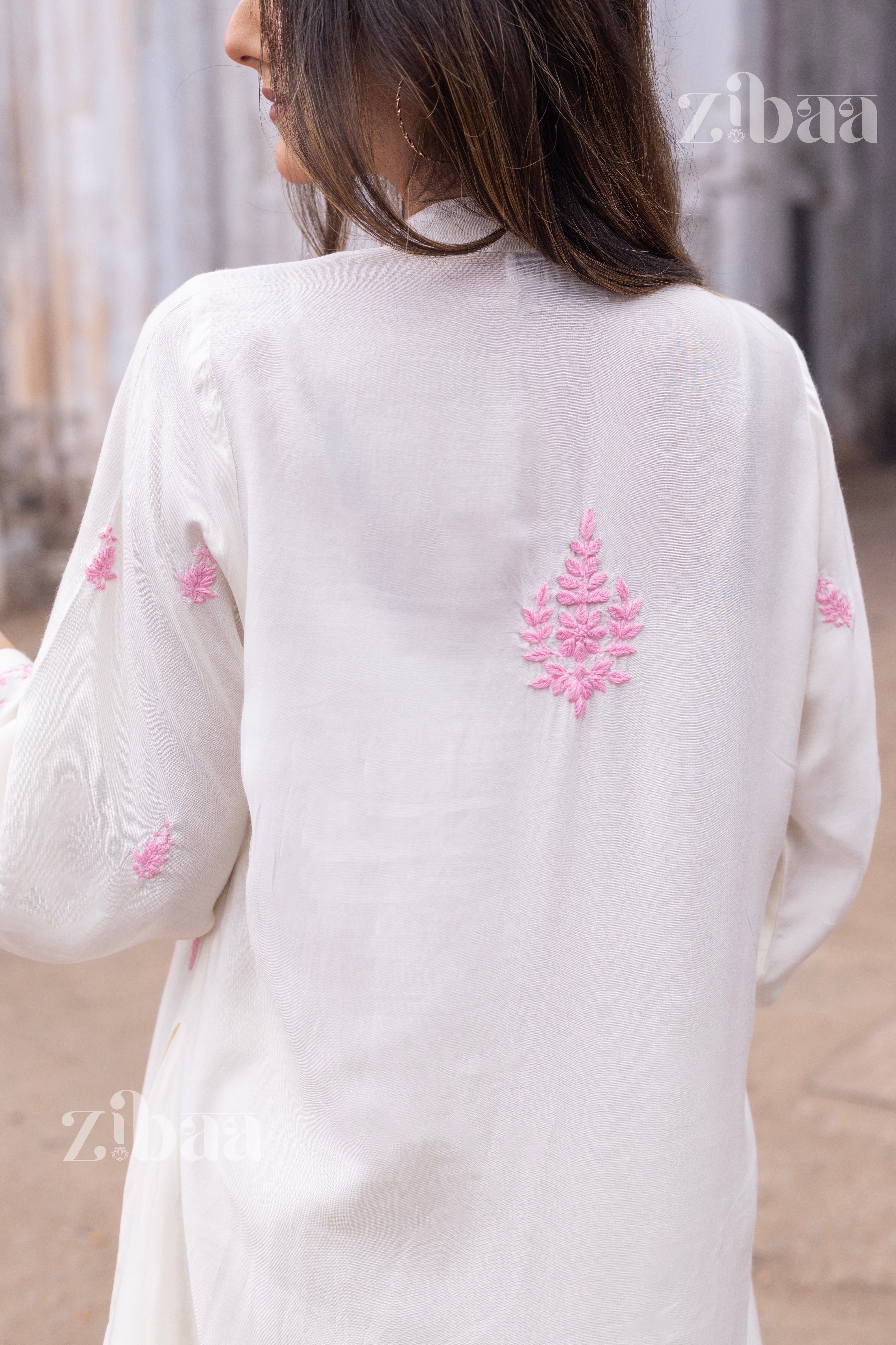 Husn Ivory Muslin Long Chikankari Kurta