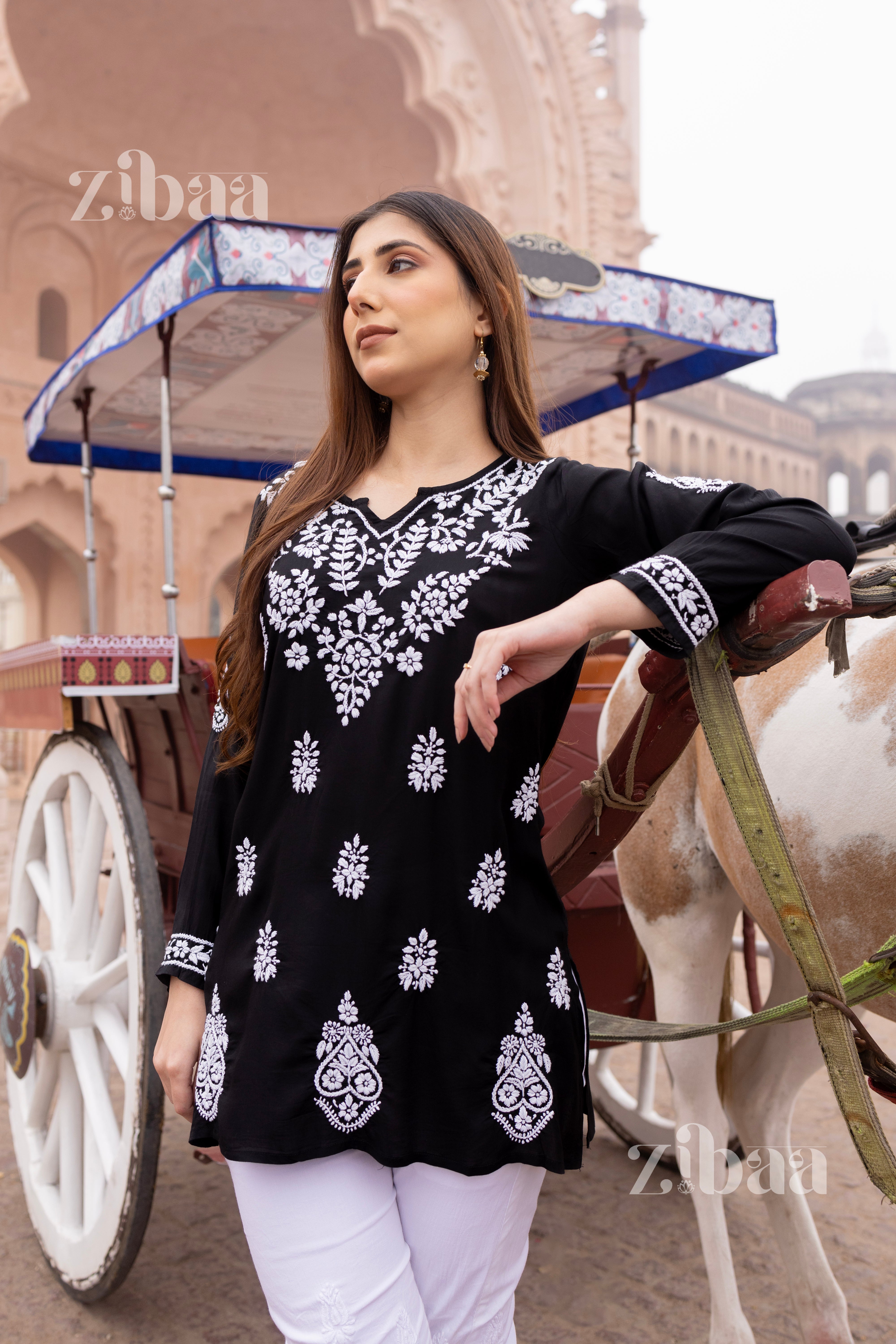 Aiyana Modal Black Short Chikankari Kurti