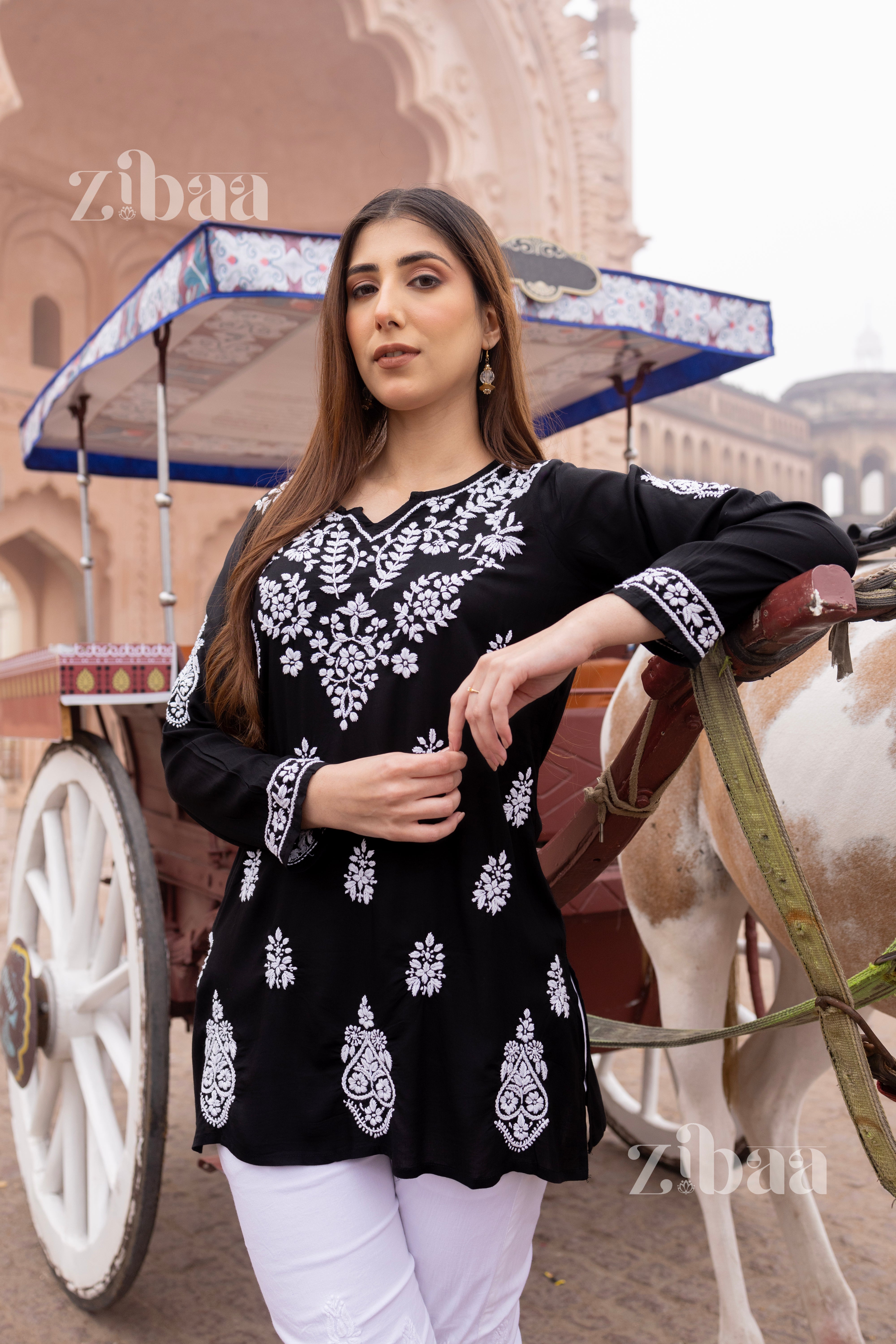 Aiyana Modal Black Short Chikankari Kurti